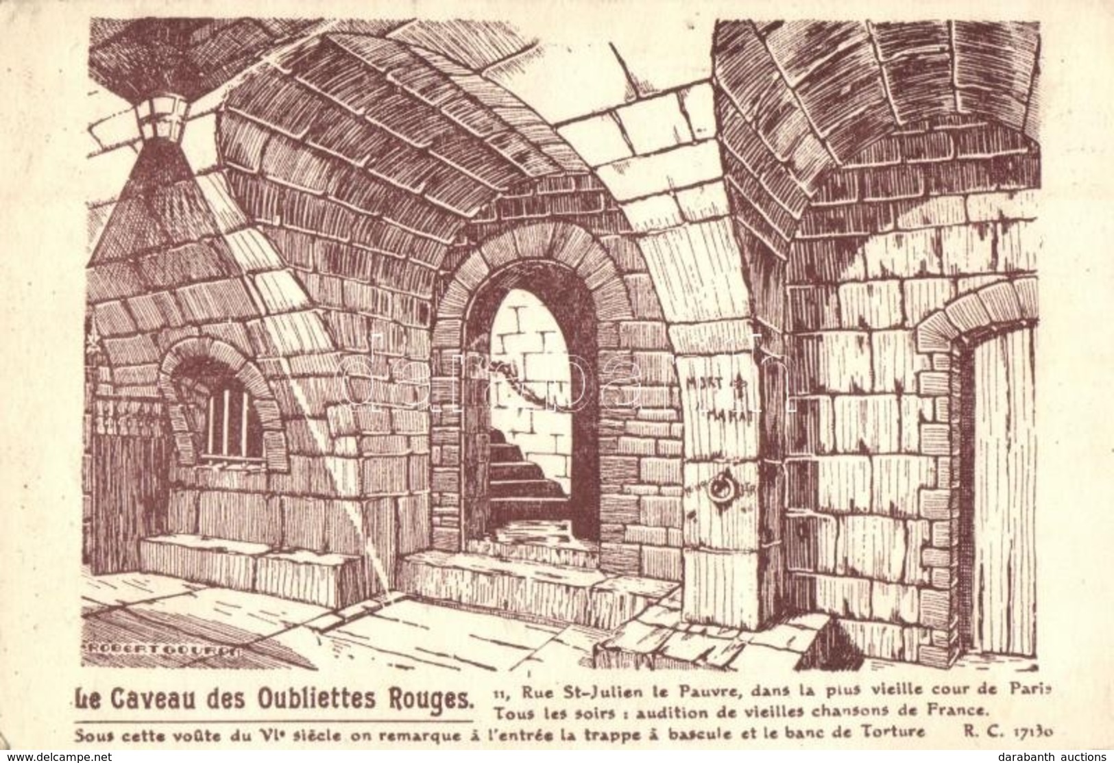 * T2/T3 Paris, Le Caveau Des Oubliettes / Beer Hall Advertisement Art Postcard S: Robert Gouron - Sin Clasificación