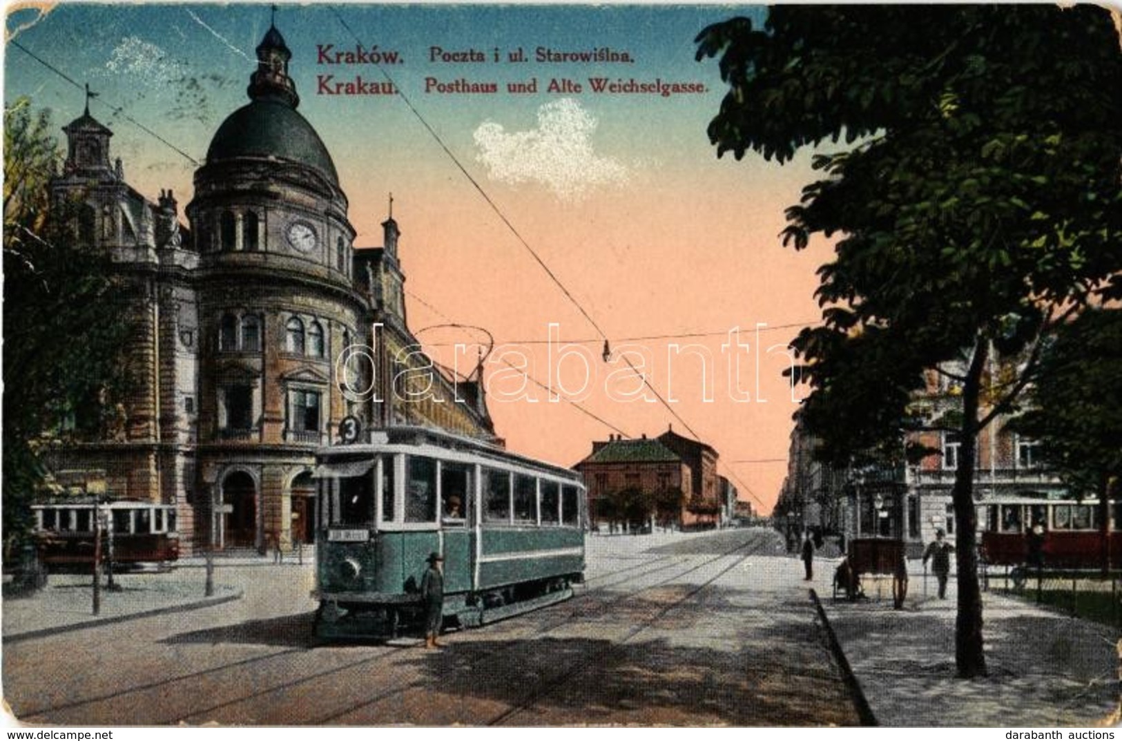 * T2/T3 Kraków, Krakau, Krakkó; Poczta I Ul. Starowislna / Post Office, Street, Trams (Rb) - Non Classés