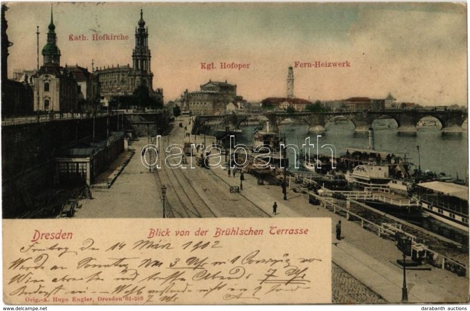 T2 1902 Dresden, Blick Von Der Brühlschen Terrasse, Kath. Hofkirche, Kgl. Hofoper, Fern-Heizwerk / View From Brühl's Ter - Sin Clasificación