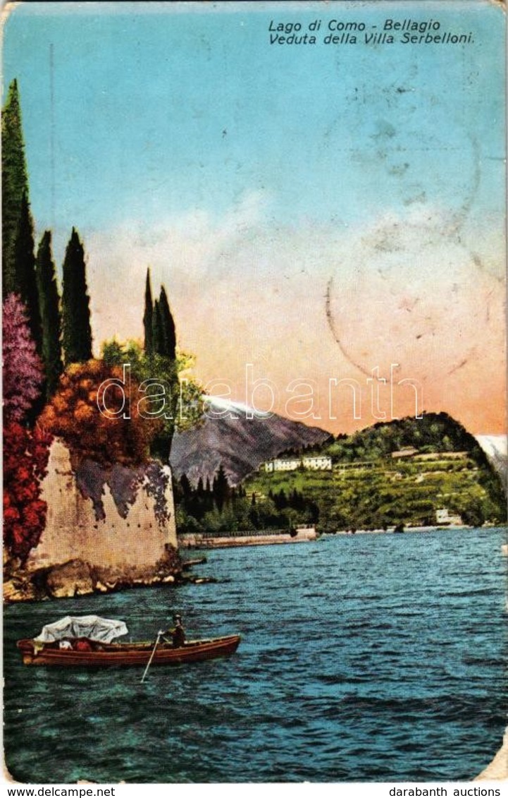 T2/T3 1930 Bellagio, Lago Di Como, Veduta Della Villa Serbelloni / View From Villa Serbelloni, Lake, Boat (worn Corners) - Non Classés