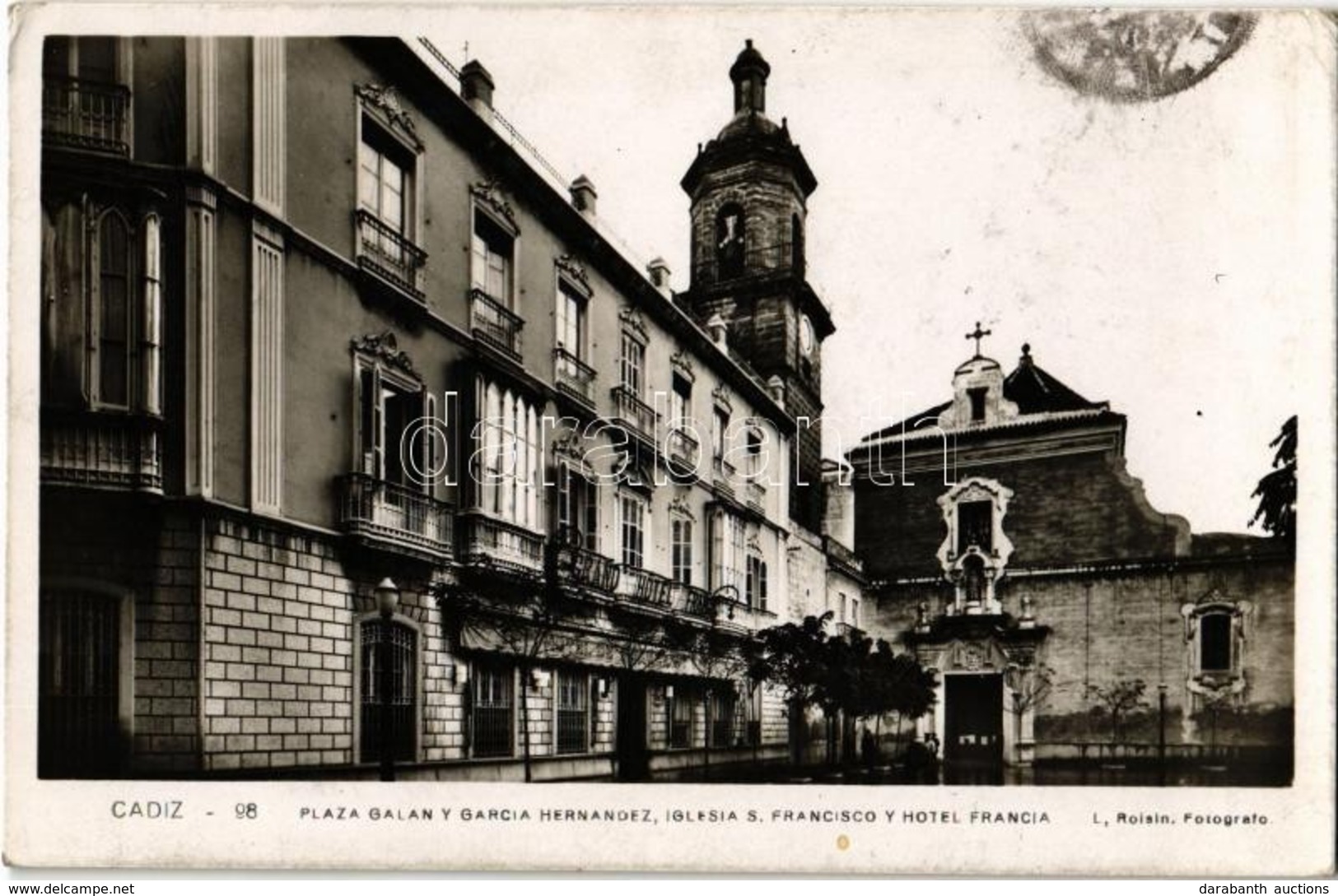 T2 1935 Cádiz, Plaza Galan Y Garcia Hernandez, Iglesia S. Francisco Y Hotel Francia / Square, Church, Hotel - Unclassified