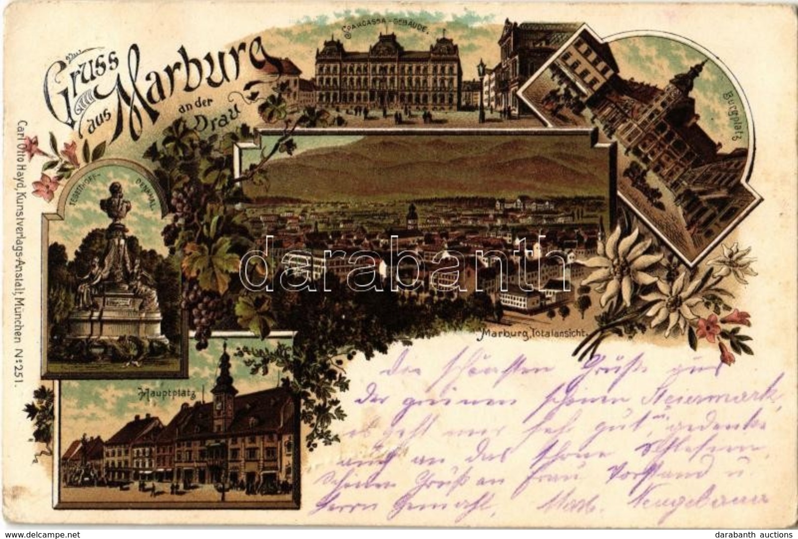 T3 1898 Maribor, Marburg An Der Drau; Tegetthoff-Denkmal, Burgplatz, Sparcassa-Gebäude, Totalansicht, Hauptplatz / Teget - Non Classificati