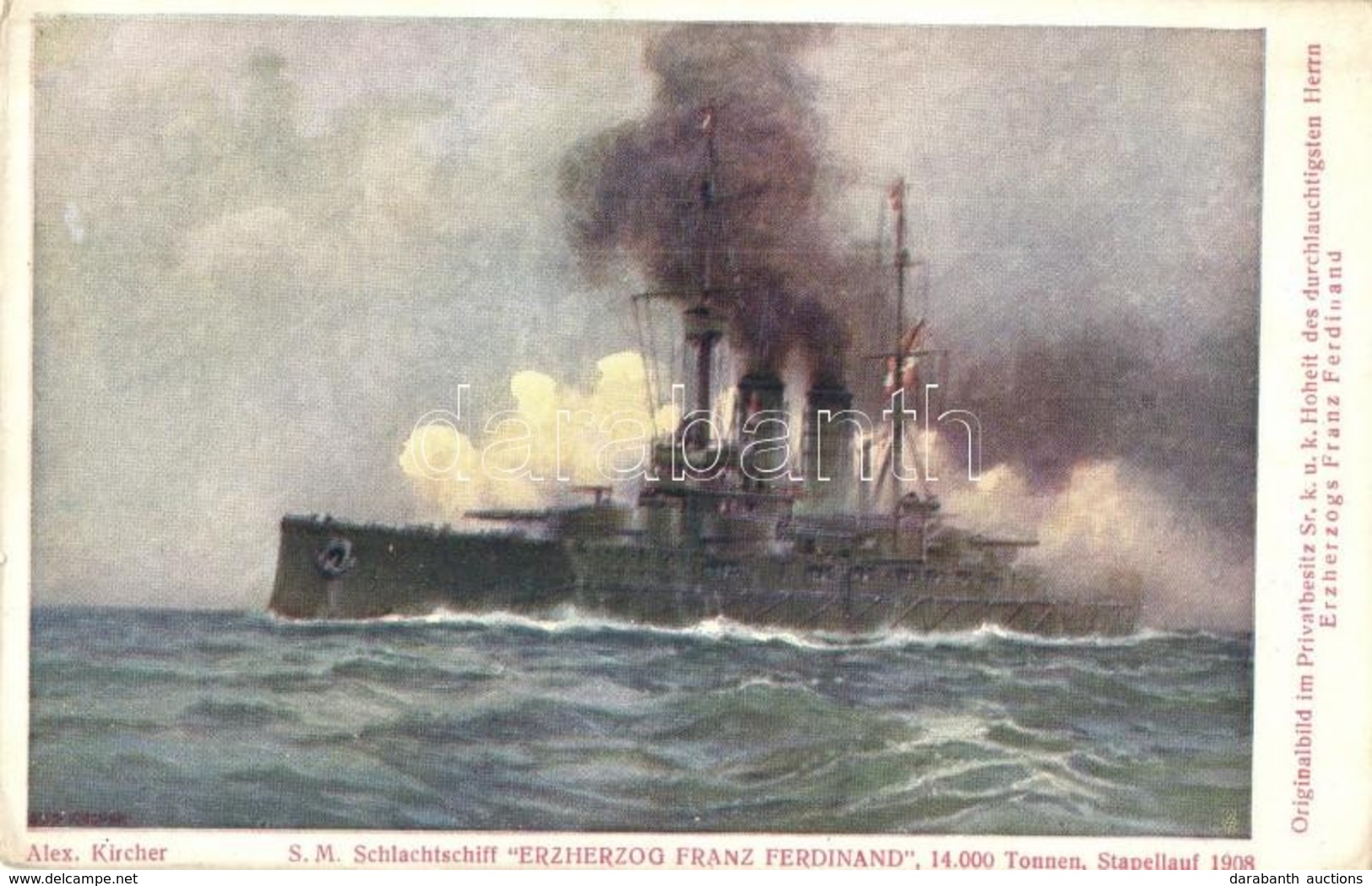 ** T2/T3 SM Schlachtschiff Erzherzog Franz Ferdinand. Stapellauf 1908. Österr. Flottenverein. C. Angerer & Göschl, Chwal - Ohne Zuordnung