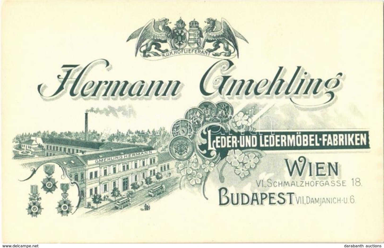 ** T1 Hermann Gmehling's Leder Und Ledermöbel-Fabriken / Hermann Gmehling Bőr- és Bőrbútorgyára Budapesten és Bécsben /  - Ohne Zuordnung