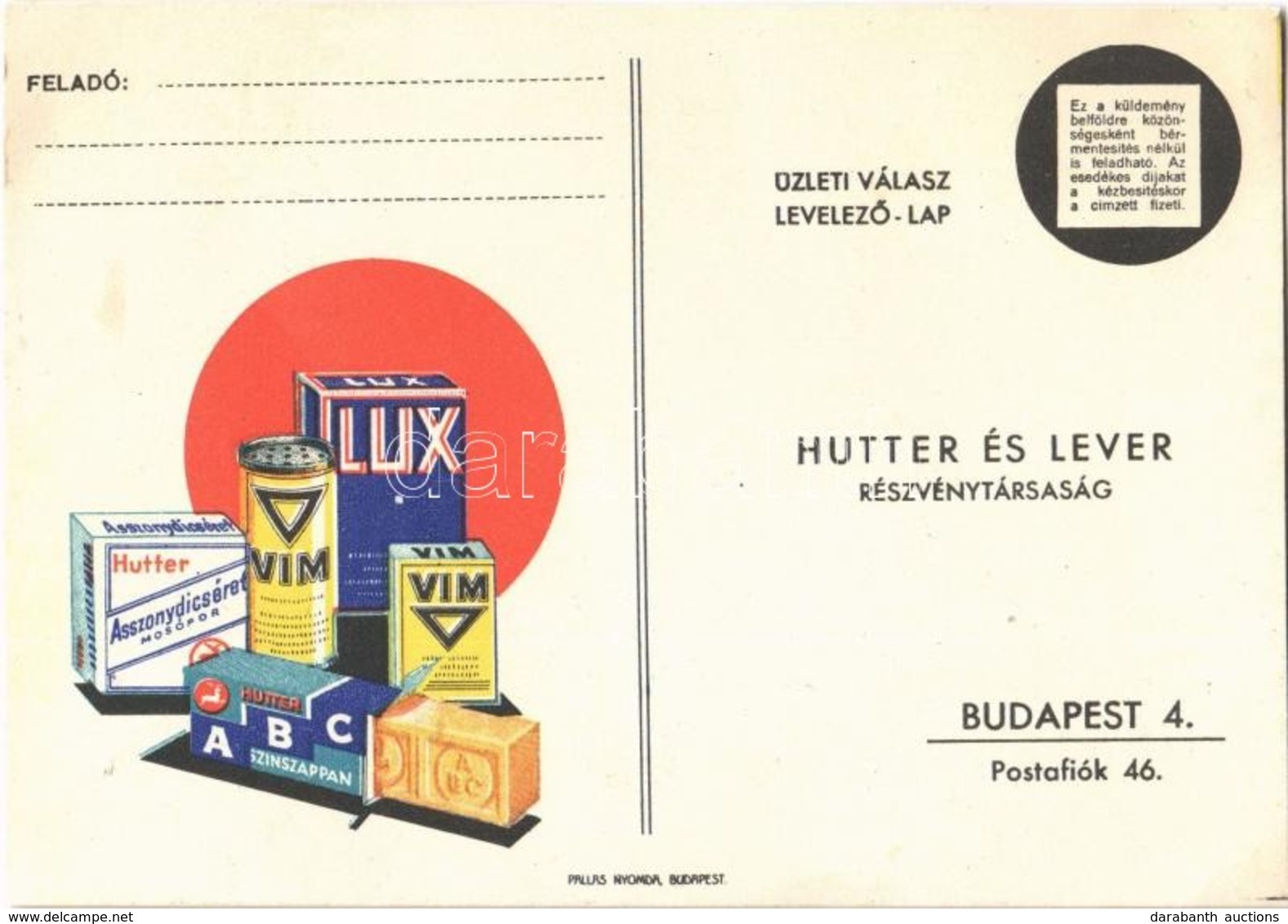 ** T2/T3 Hutter és Lever RT. Szappan és Mosópor Reklámja / Hungarian Soap And Washing Powder Advertisement (EK) - Non Classificati