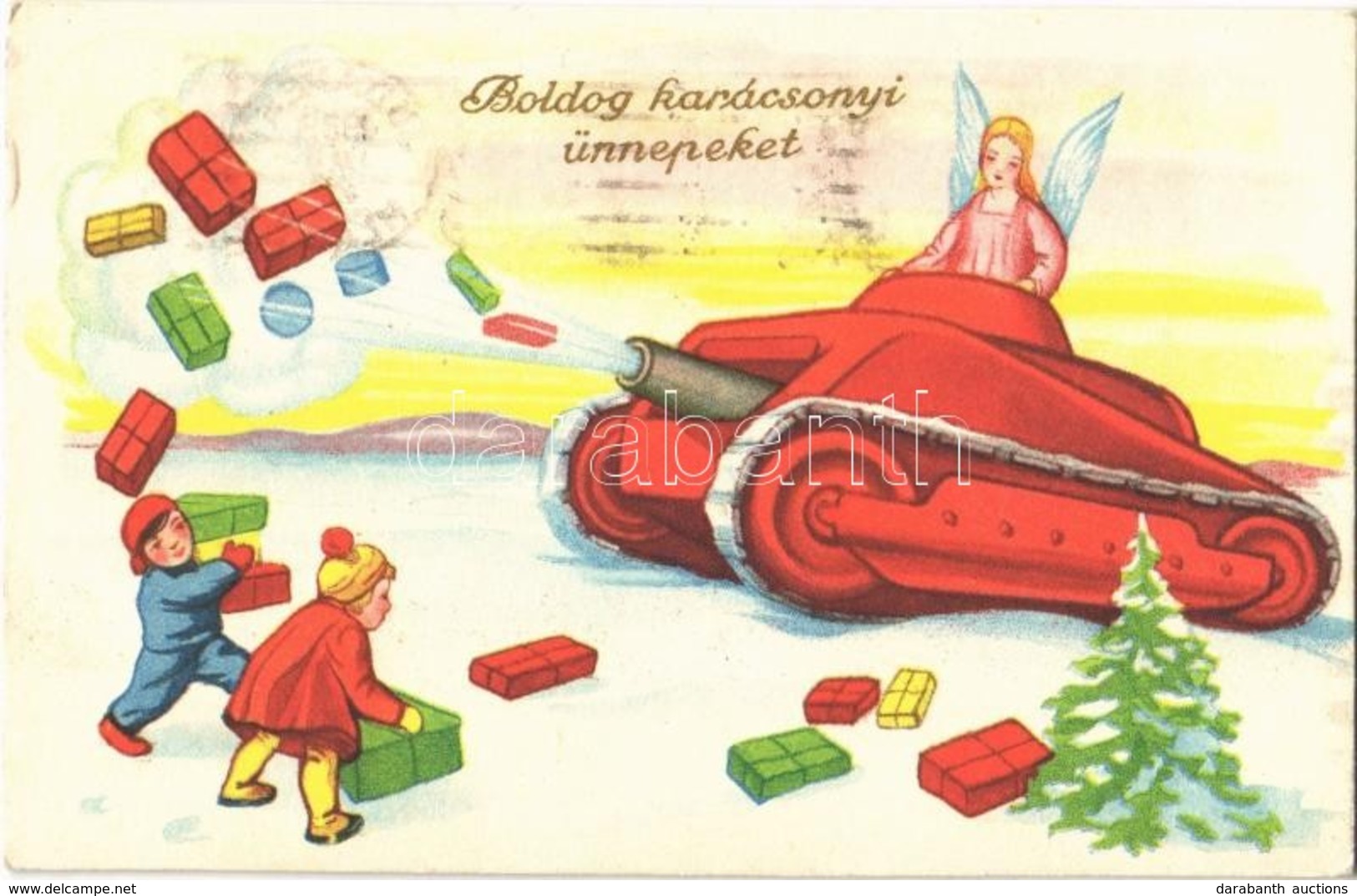 T2 1939 Boldog Karácsonyi Ünnepeket! / Christmas Greeting Card, Angel With A Tank - Ohne Zuordnung