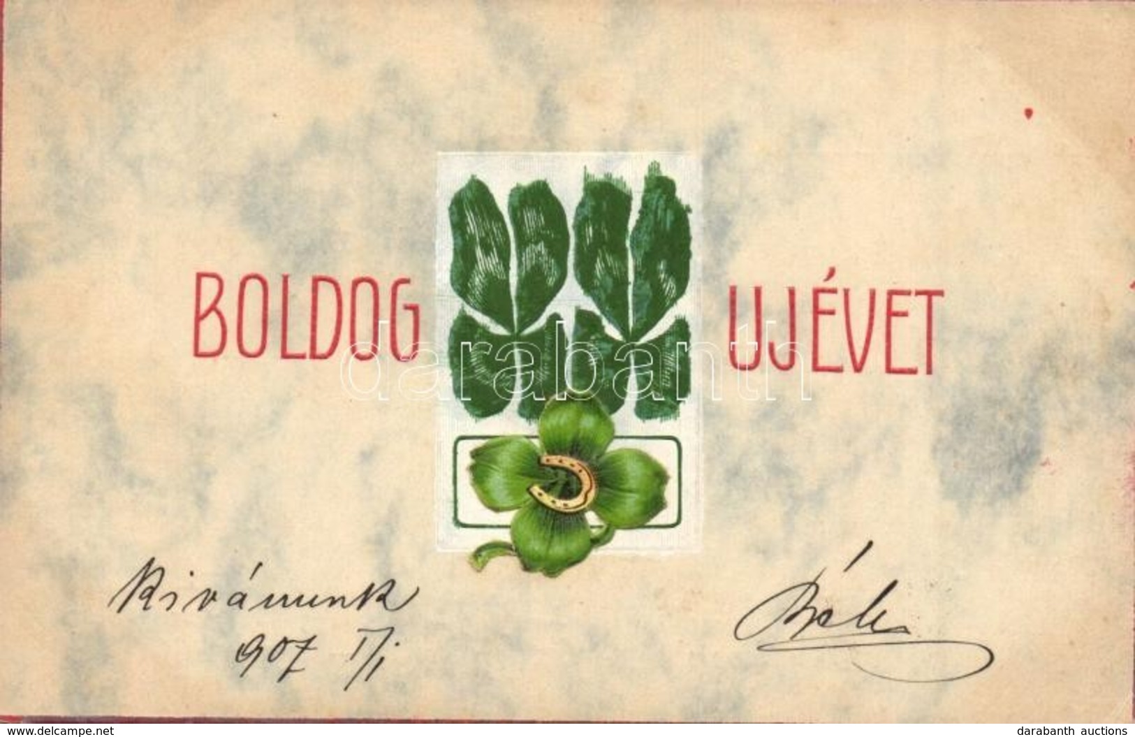 T2 Boldog Újévet / New Year Greeting, Clovers, Art Nouveau Emb. - Ohne Zuordnung