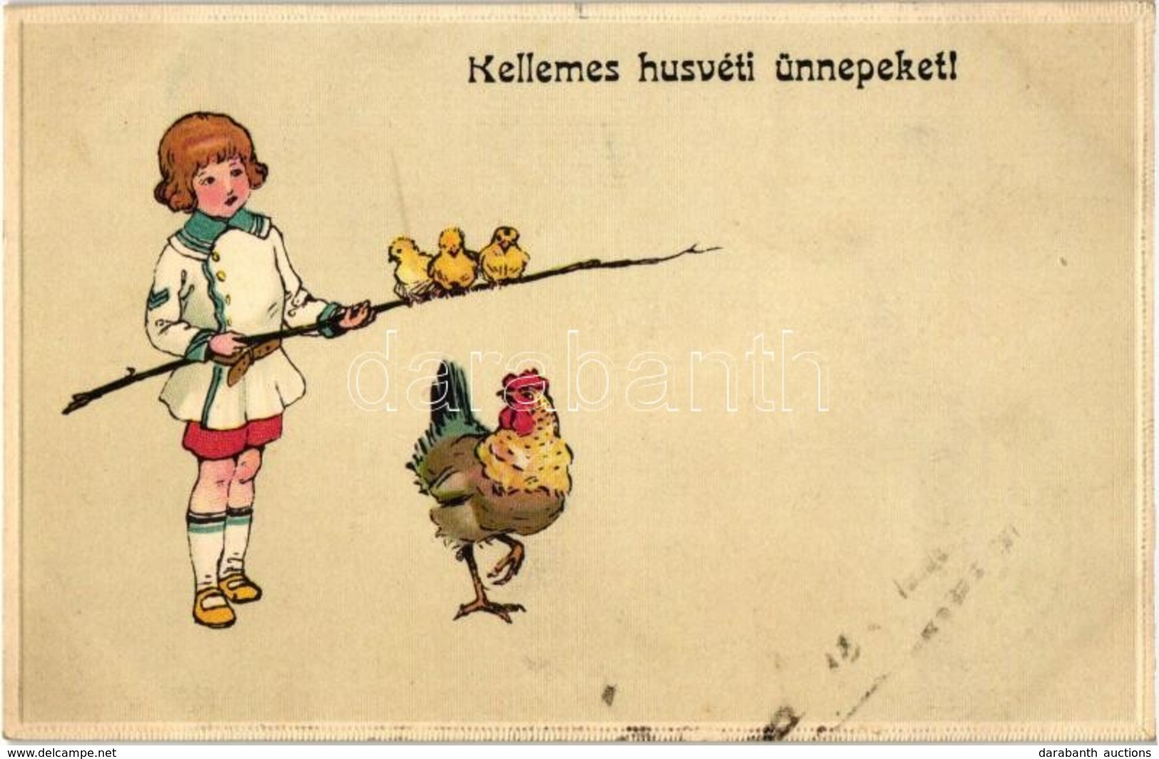 T4 Easter, Child With Rooster And Chicken, Special S.B. 3325. Litho (cut) - Sin Clasificación