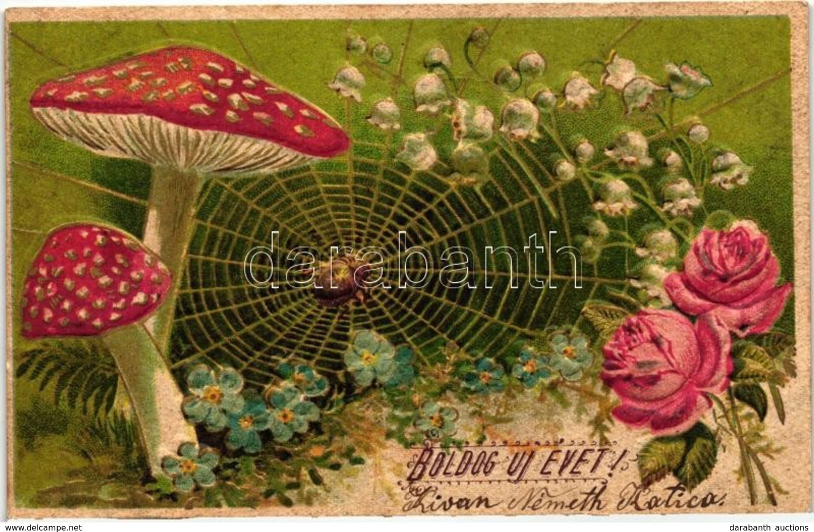 * T2 Újév / New Year Mushrooms, Spiderweb Emb. Litho - Ohne Zuordnung