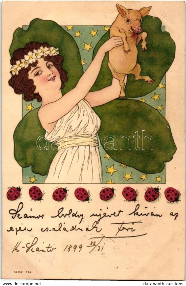 T2 1899 Újév / New Year Pig, Clover, Litho - Non Classés