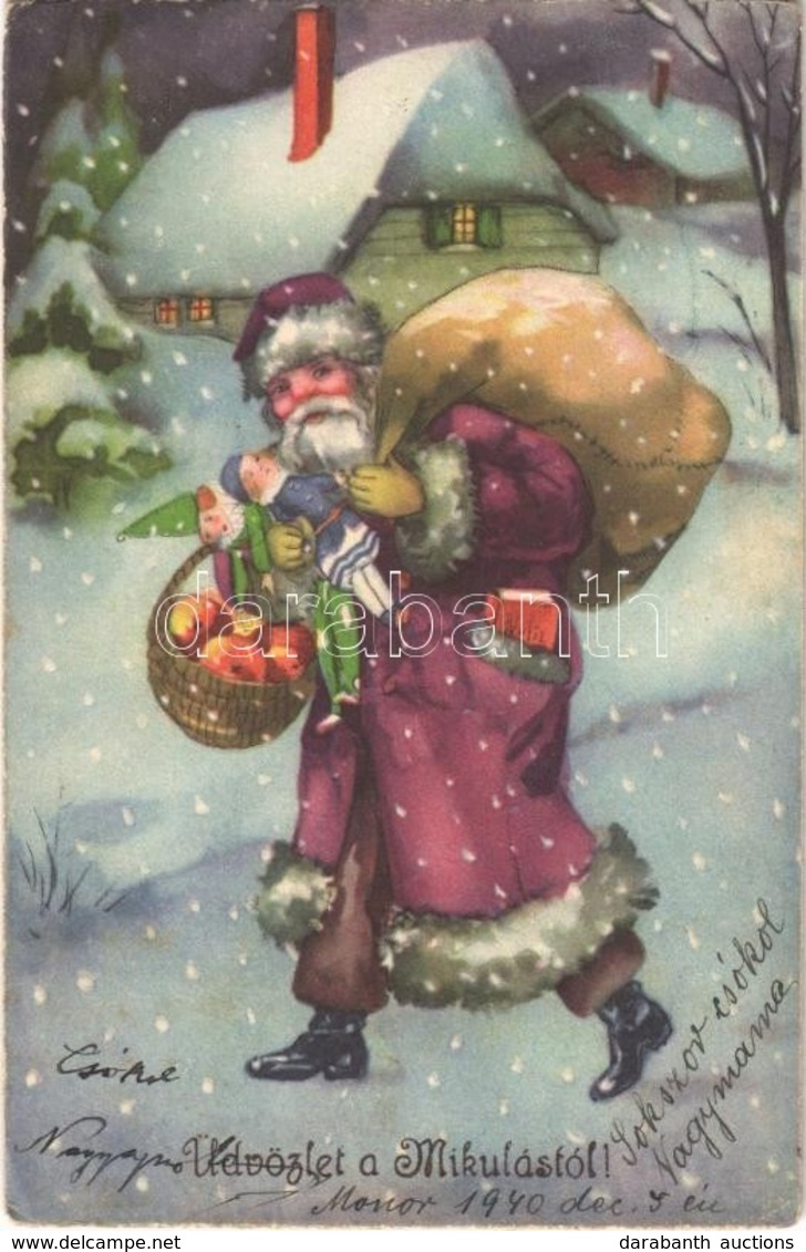 T2/T3 1940 Üdvözlet A Mikulástól / Christmas Greeting Card With Saint Nicholas (EK) - Ohne Zuordnung