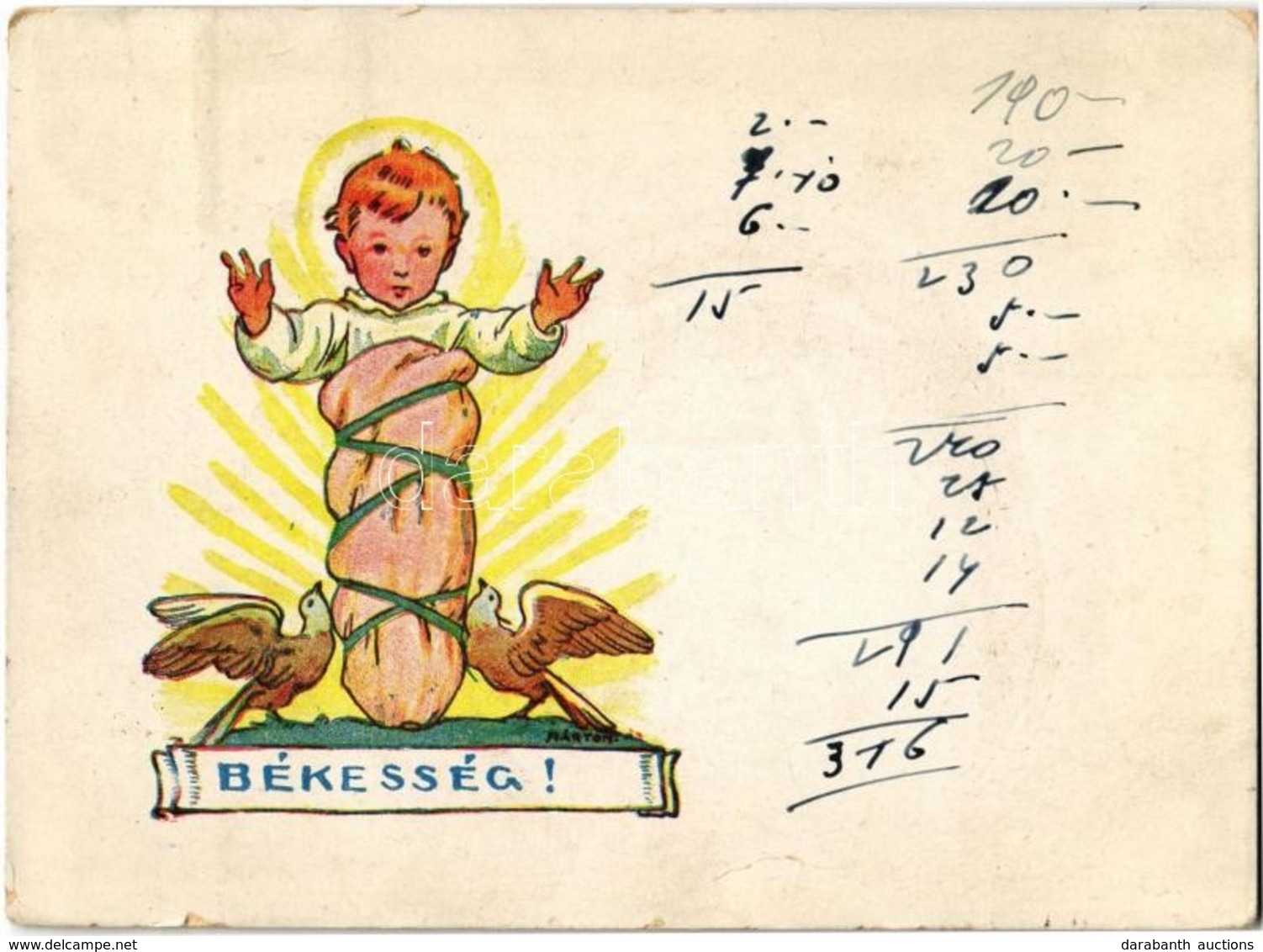 T2/T3 1940 Békesség / Peace. Religious Art Postcard S: Márton L. (EK) - Unclassified