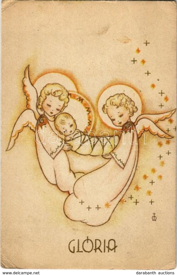 ** T2/T3 Glória, Angyalok A Kis Jézussal / Angels With Baby Jesus (14,8 Cm X 9,6 Cm) (EK) - Unclassified