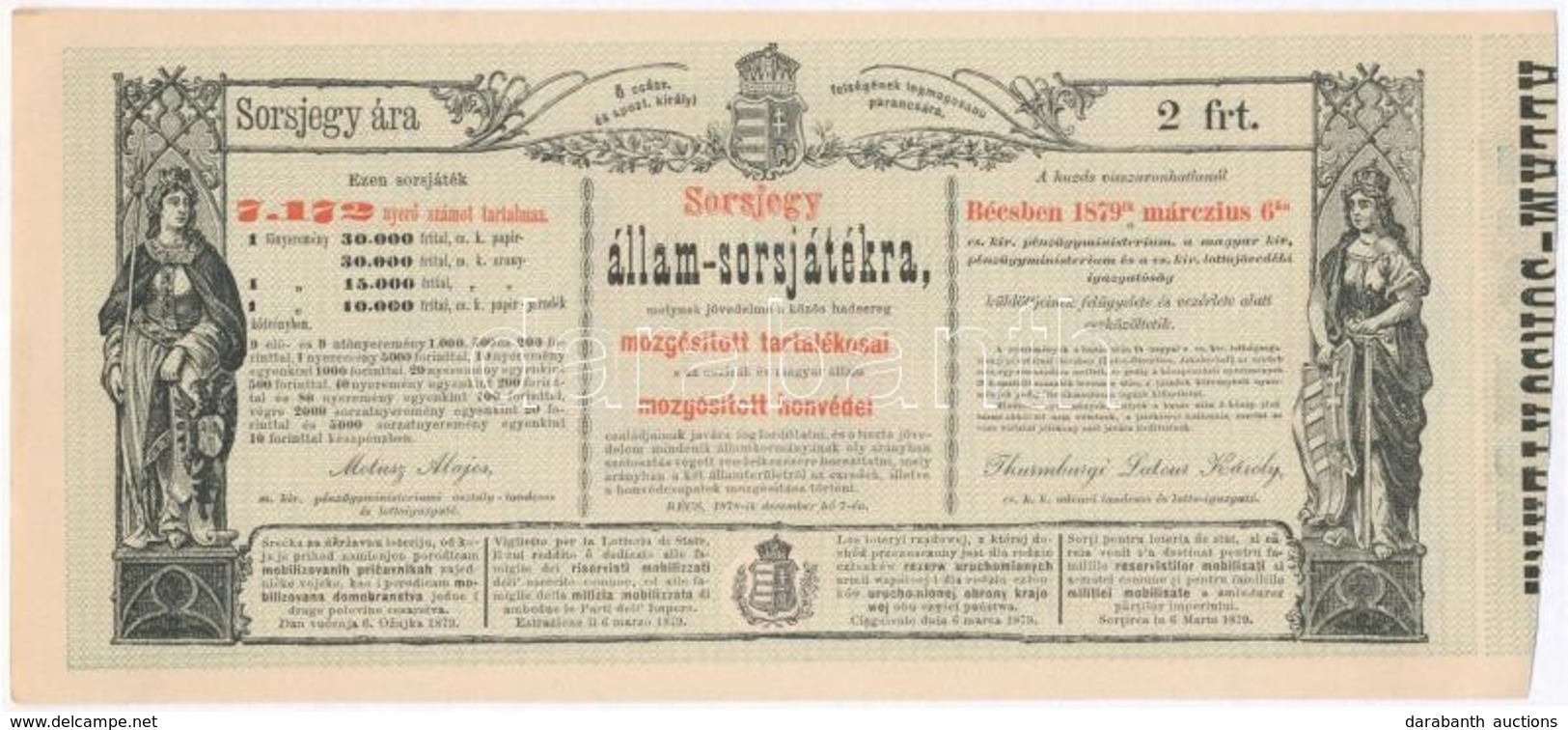 Ausztria / Bécs 1878. 'Sorsjegy állam-sorsjátékra A Közös Hadsereg Mozgósított Tartalékosai S Az Osztrák és Magyar állam - Non Classés