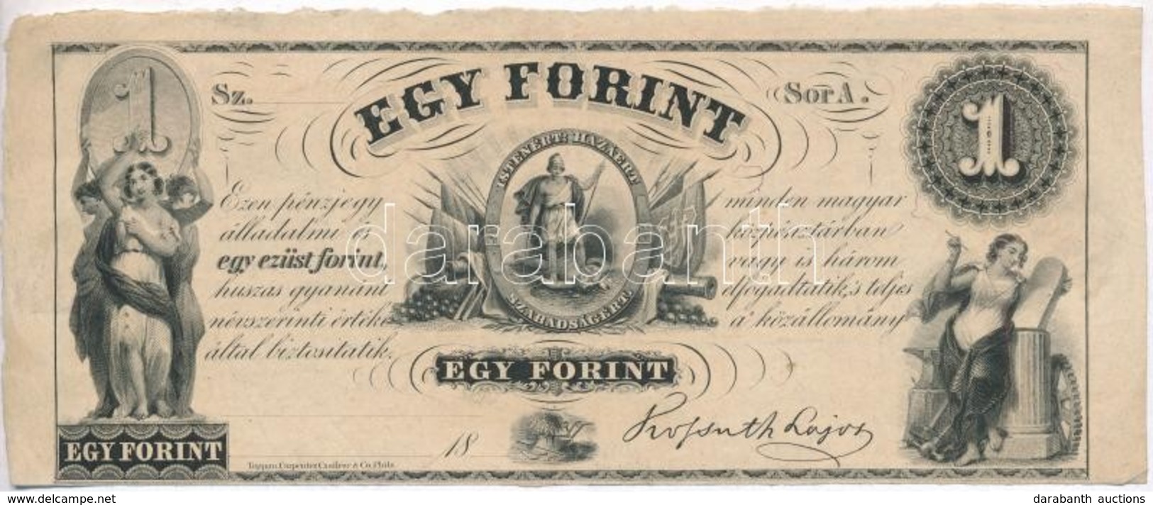1852. 1Ft 'Kossuth Bankó' Kitöltetlen 'A' T:III
Hungary 1852. 1 Forint 'A', Without Date And Serial Number C:F Adamo G12 - Ohne Zuordnung