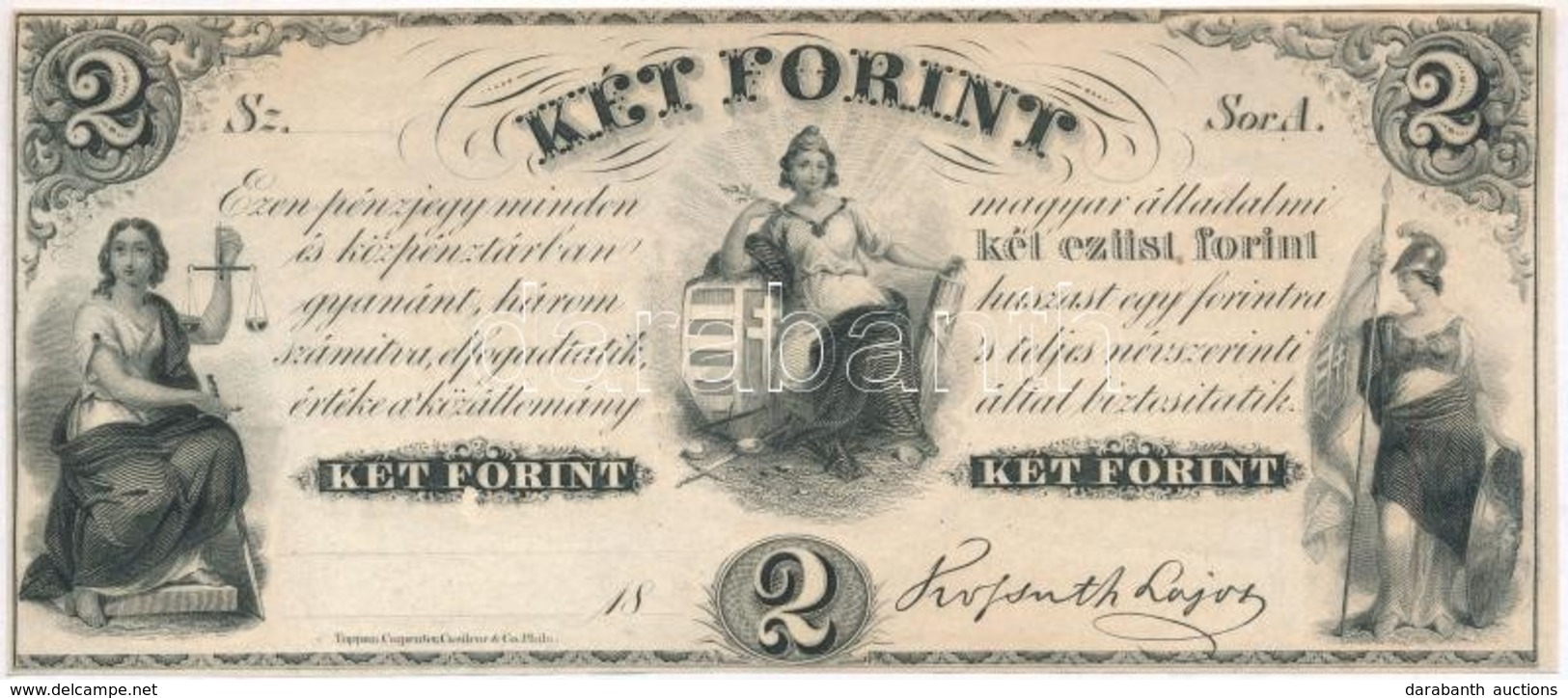 1852. 2Ft 'Kossuth Bankó' 'A' Kitöltetlen T:I- Foltos Hungary 1852. 2 Forint 'A' Without Date And Serial Number C:AU Sta - Sin Clasificación