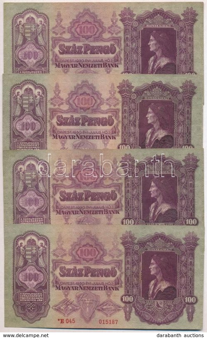 1930. 100P (4x) Mind Csillagos Sorozatszámú T:III Adamo P17 - Ohne Zuordnung