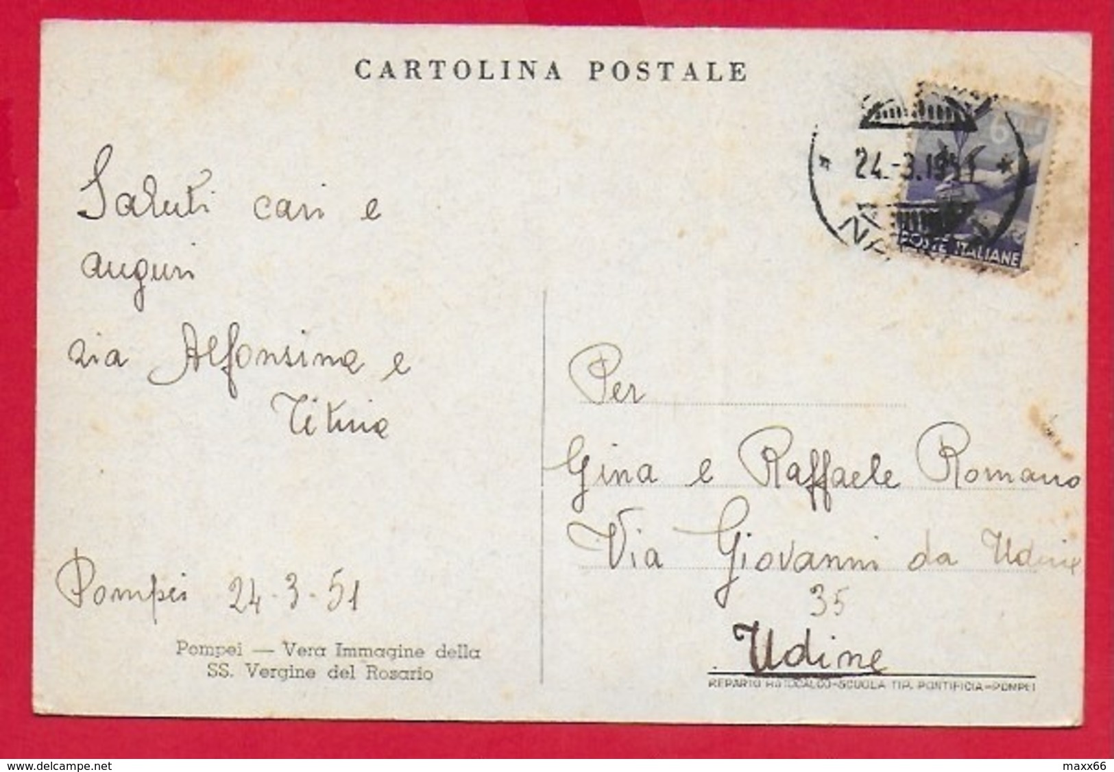CARTOLINA VG ITALIA - La Madonna Di POMPEI V'accompagni - 10 X 15 - 1951 - Vergine Maria E Madonne