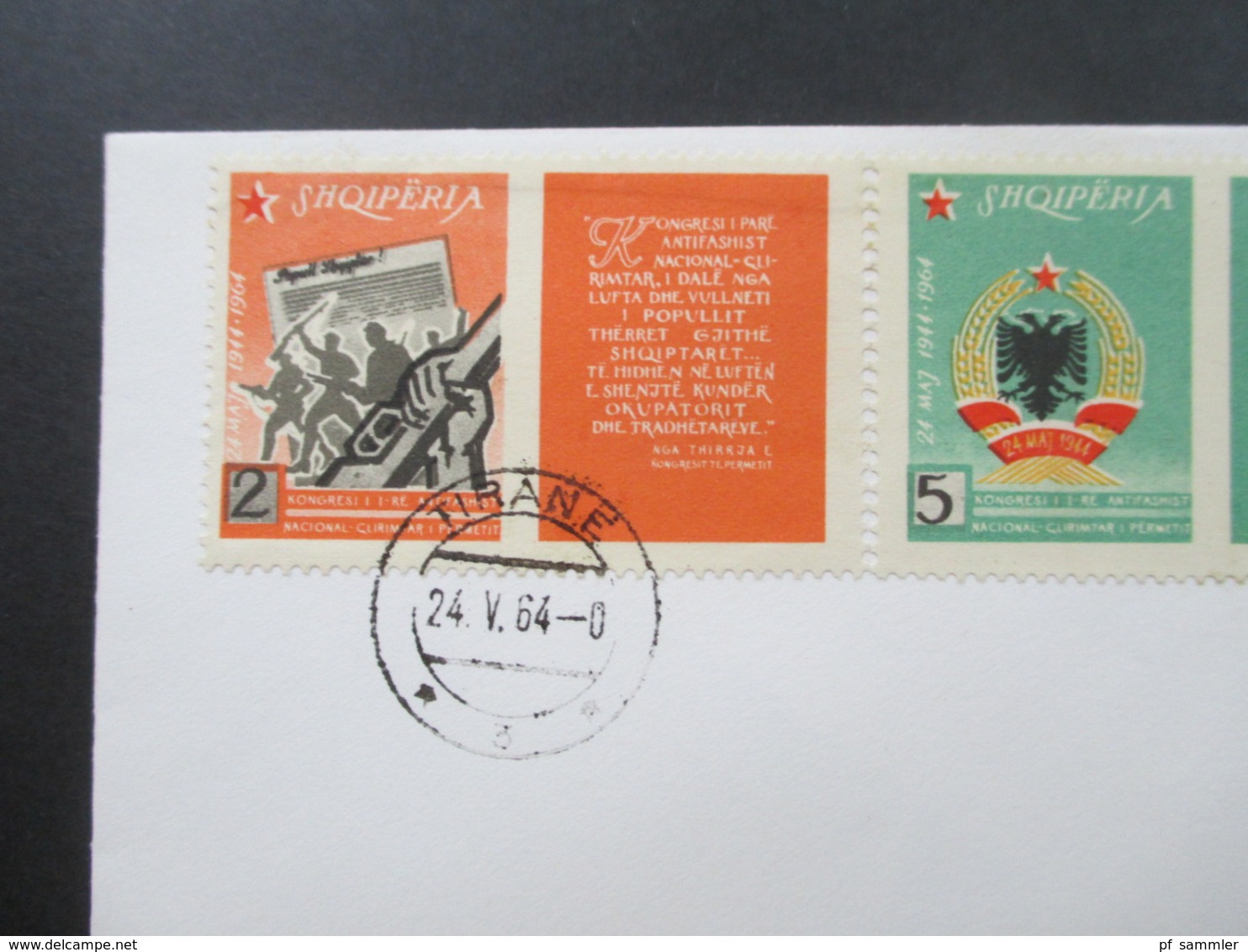 Albanien 1964 Blanko FDC auch Int. Briefmarkenausstellung Riccione, Motive Vögel und Olympische Sommerspiele