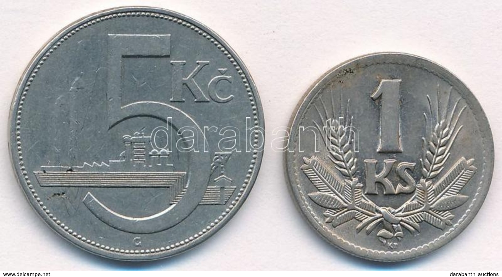 Csehszlovákia 1938. 5K Ni + Szlovákia 1945. 5K Cu-Ni T:1-kis Ph. Kis Patina Czechoslovakia 1938. 5 Korun Ni + Slovakia 1 - Unclassified