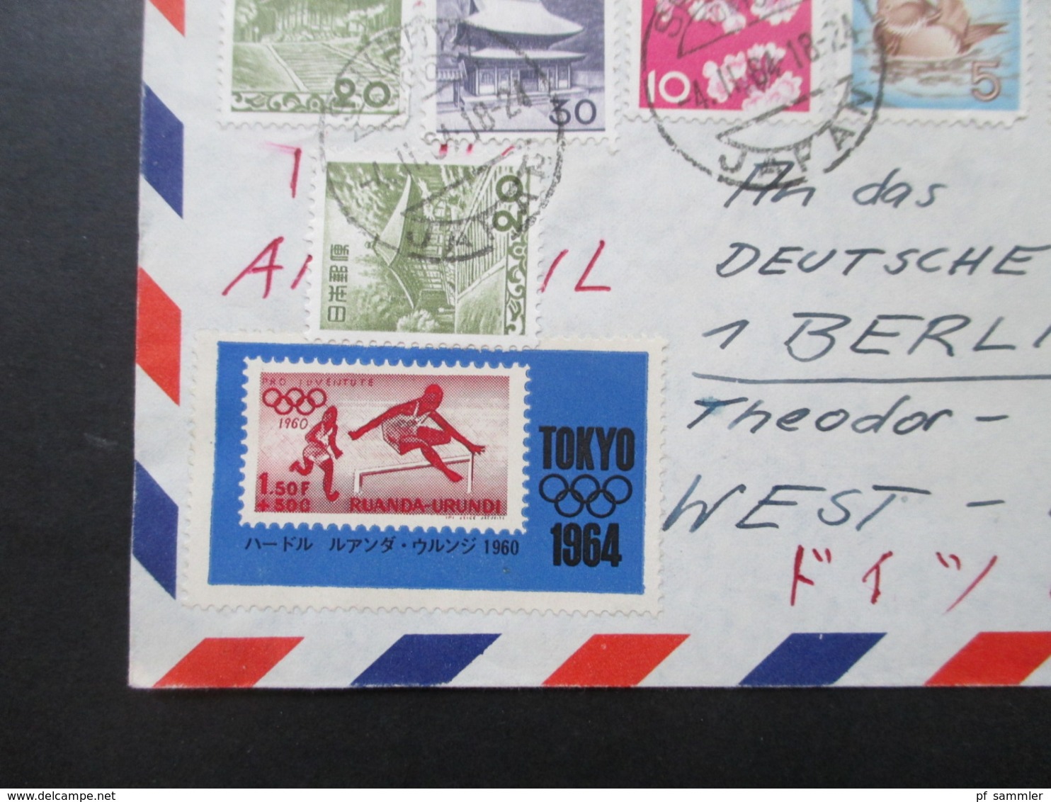 Japan 1964 Luftpostbrief / Via Air Mail Mit 11 Marken Auch Tokyo 1964 An Das Deutsche Fernsehen / Sport In Berlin - Lettres & Documents