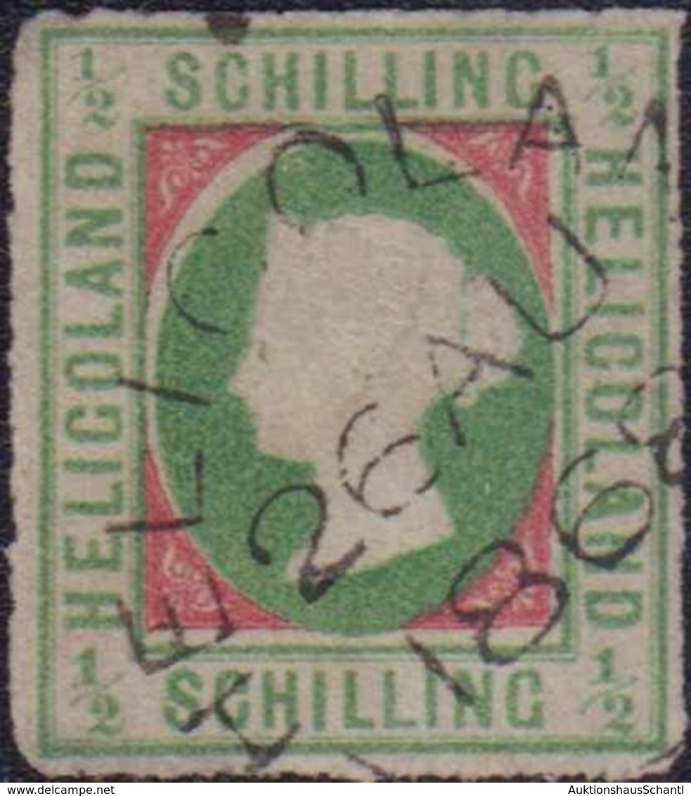 1867, 1/2 Schilling Dunkelbläulichgrün/karmin, Kopftype I, Mit Rundstempel Type I, HELIGOLAN(D) 26 AU 1868". Farbfrische - Altri & Non Classificati