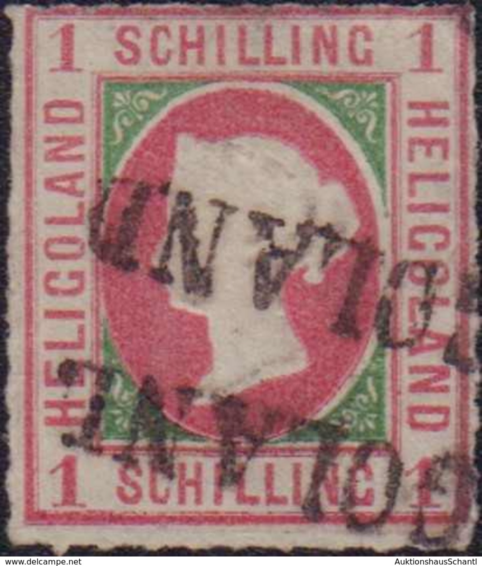 1867, 1 Schilling Rosakarmin/dunkelgrün, Durchstochen, Mit Doppelt Abgeschlagenem Langstempel Type I, (HEL)GOLAND". Farb - Altri & Non Classificati