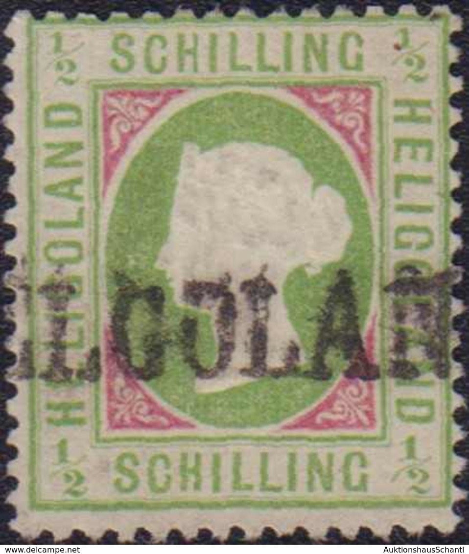 1872, 1/2 Schilling Grünoliv/karminrot, Gezähnt, Mit Langstempel Type I (HE)LIGOLAN(D). Die Farbfrische Marke Ist Tadell - Altri & Non Classificati