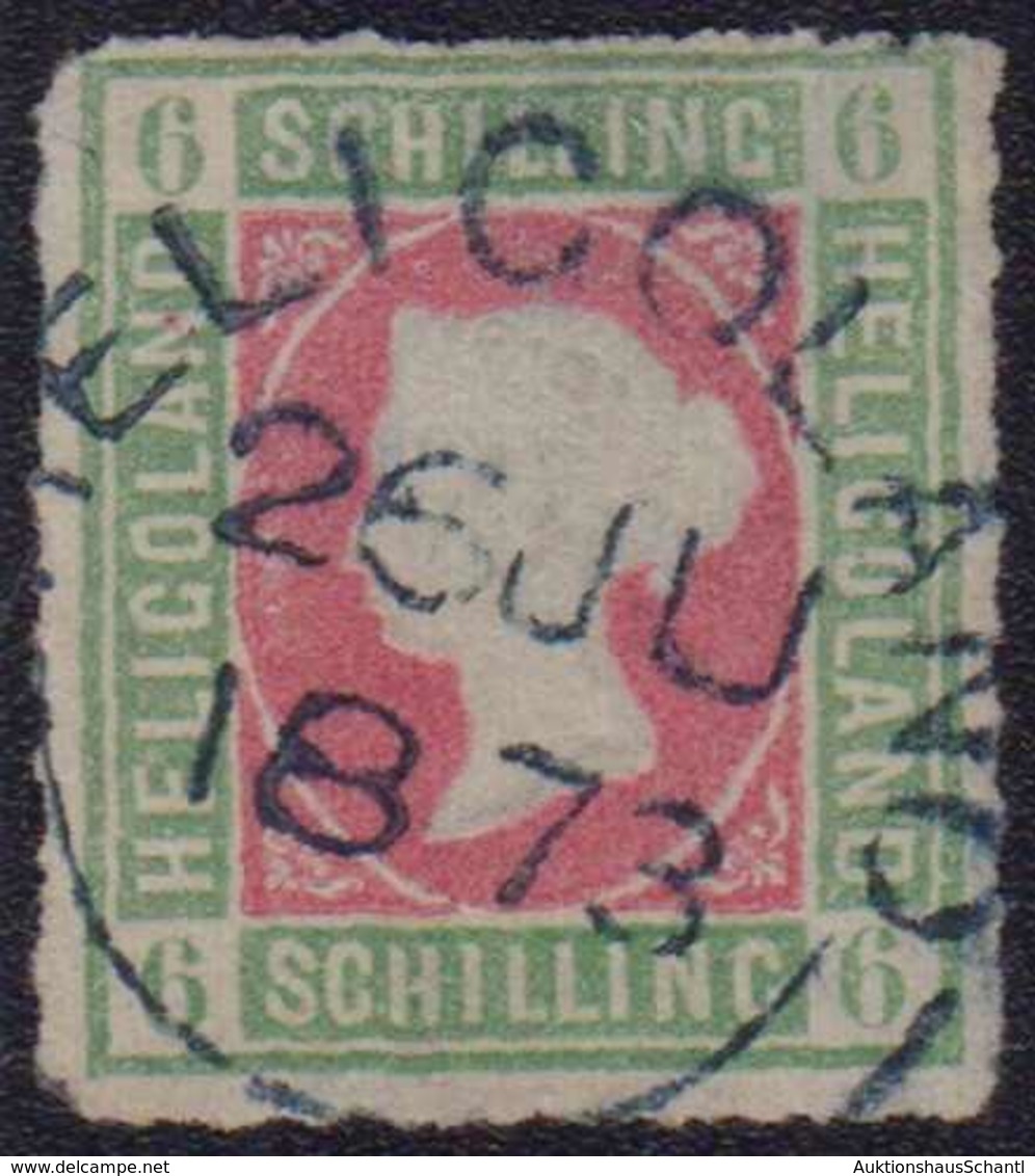 1867, 6 Schilling, (dunkel)graugrün/lilarosa, Durchstochen, Mit Rundstempel Type I HELIGOLAND  26  JU  1873". Marke Is L - Otros & Sin Clasificación