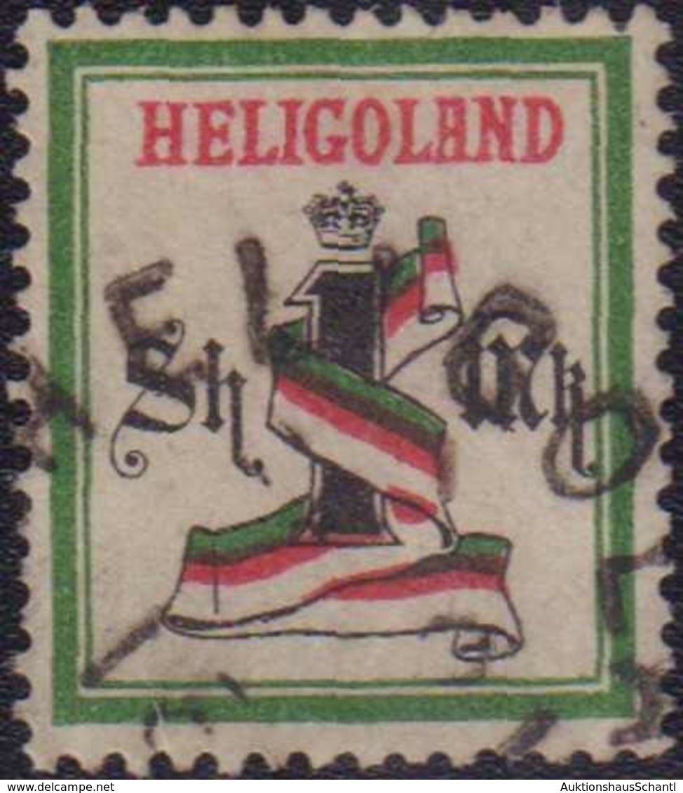 1879, 1 Sh. / 1 M., Dunkelgrün/schwarz/karmin, Gezähnt, Mit Rundstempel Type V HELIGOL(AND) (...) 1 18(...)". Farbfrisch - Altri & Non Classificati