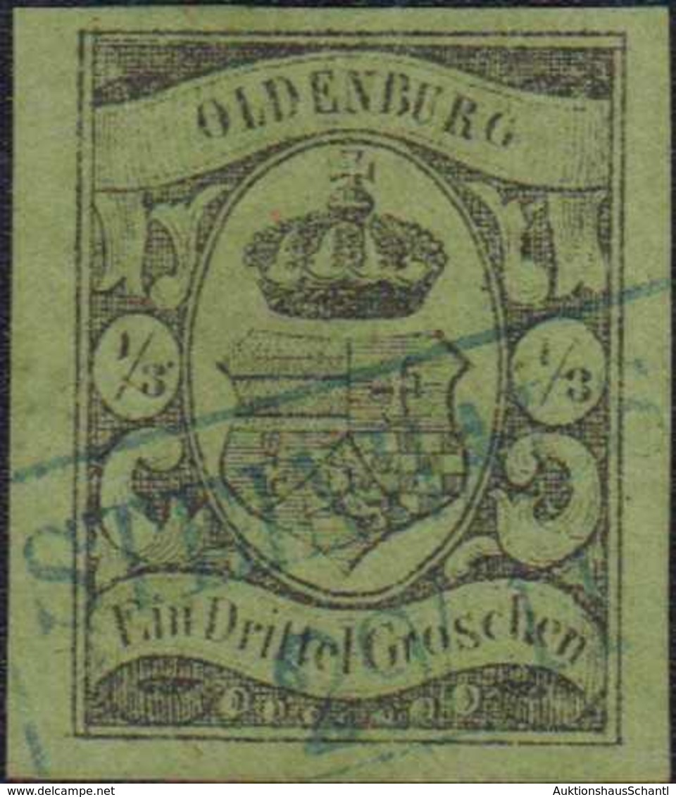 1859, 1/3 Groschen Schwarz Auf Grün, Entwertet Mit Blauem, Zweizeiligen Rahmenstempel STEINHAUS(EN) 29 / 11". Allseits B - Altri & Non Classificati