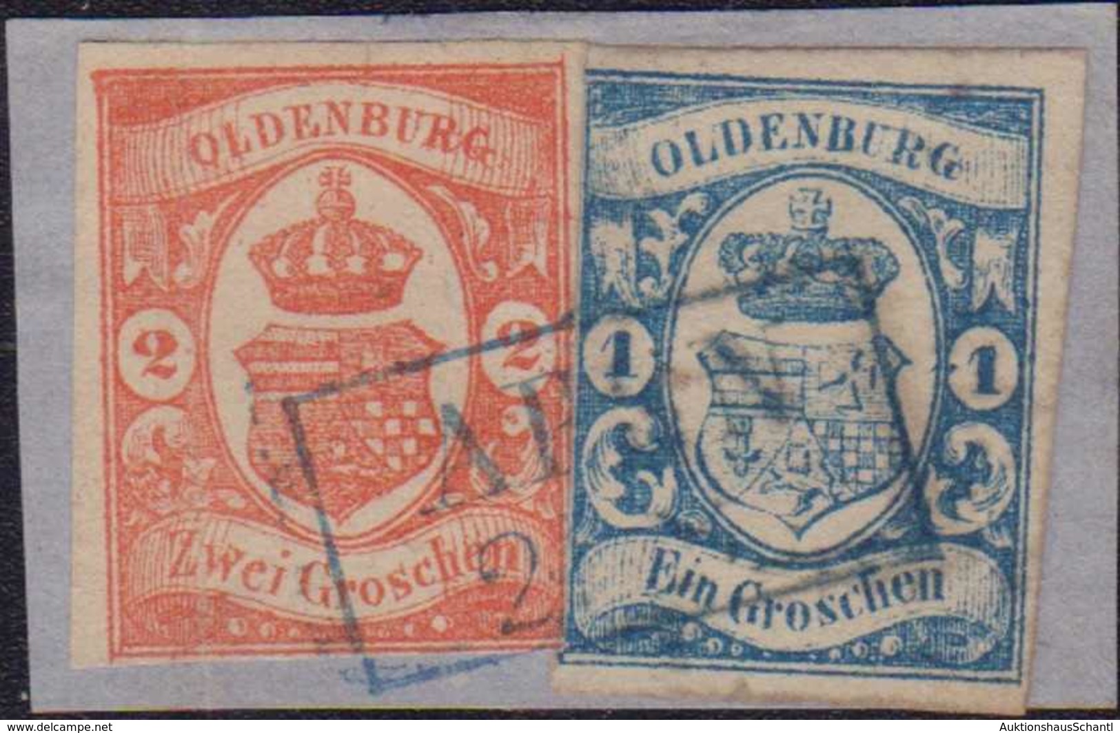 1859, 1 Groschen Dunkelkobaltblau Und 2 Groschen Schwärzlichrotorange Bis Dunkelzinnober Auf Kleinem Briefstück, Entwert - Altri & Non Classificati