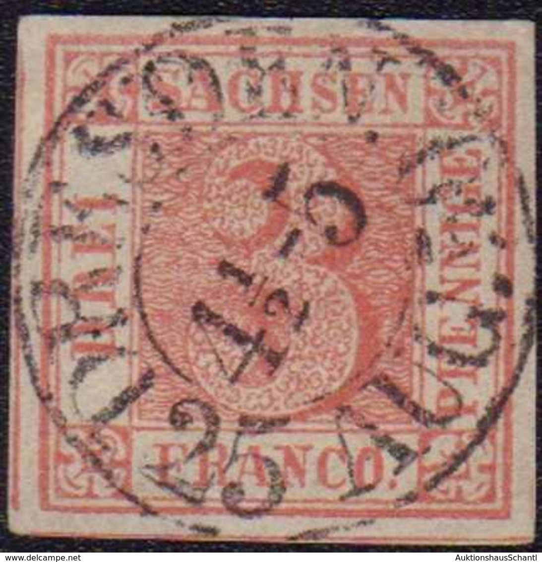 1850, 3 Pf. Lebhaftrot Vom Typ II/2, Entwertet Mit Dem Doppelkreisstempel DRESDEN 4 1/2-5 25 AUG. 50". Die Marke Zeigt D - Altri & Non Classificati