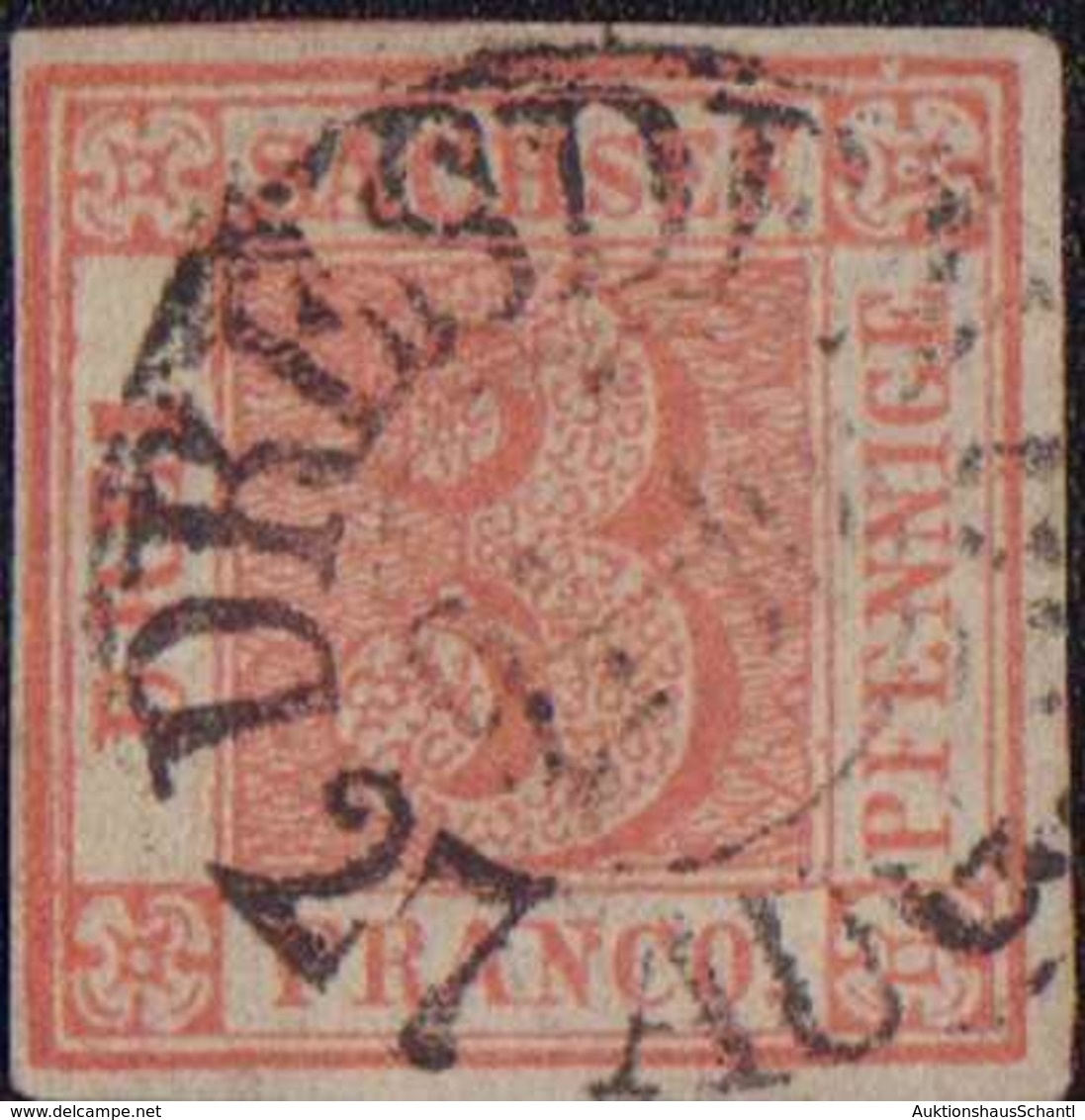 1850, 3 Pf. Lebhaftrot Vom Typ II/10, Entwertet Mit Dem Doppelkreisstempel DRESDEN 9 1/2-10 27 AUG. 50". Die Marke Zeigt - Altri & Non Classificati