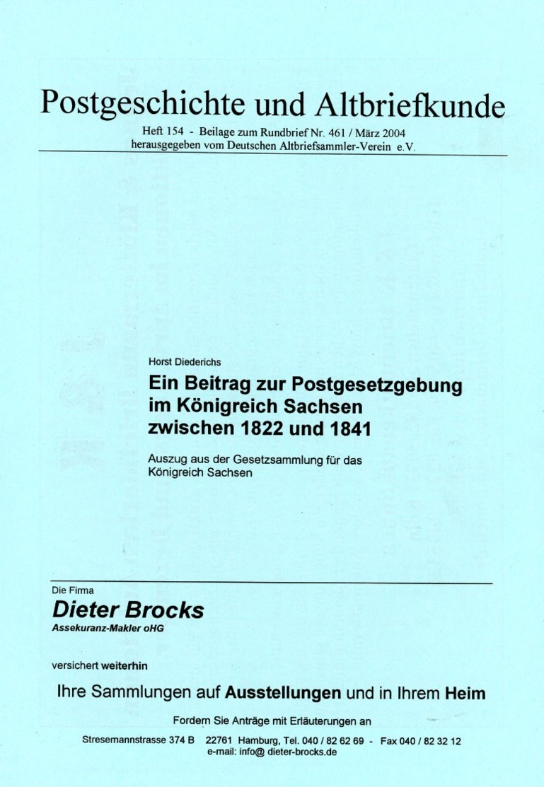 Königreich Sachsen Postgesetze 1822 Bis 1841 - Von Horst Diederichs  (DASV) PgA 154 Aus 2004 - Saxony