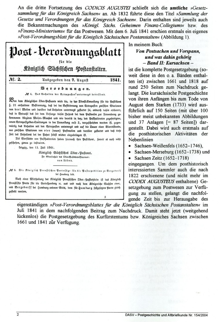 Königreich Sachsen Postgesetze 1822 Bis 1841 - Von Horst Diederichs  (DASV) PgA 154 Aus 2004 - Saxony
