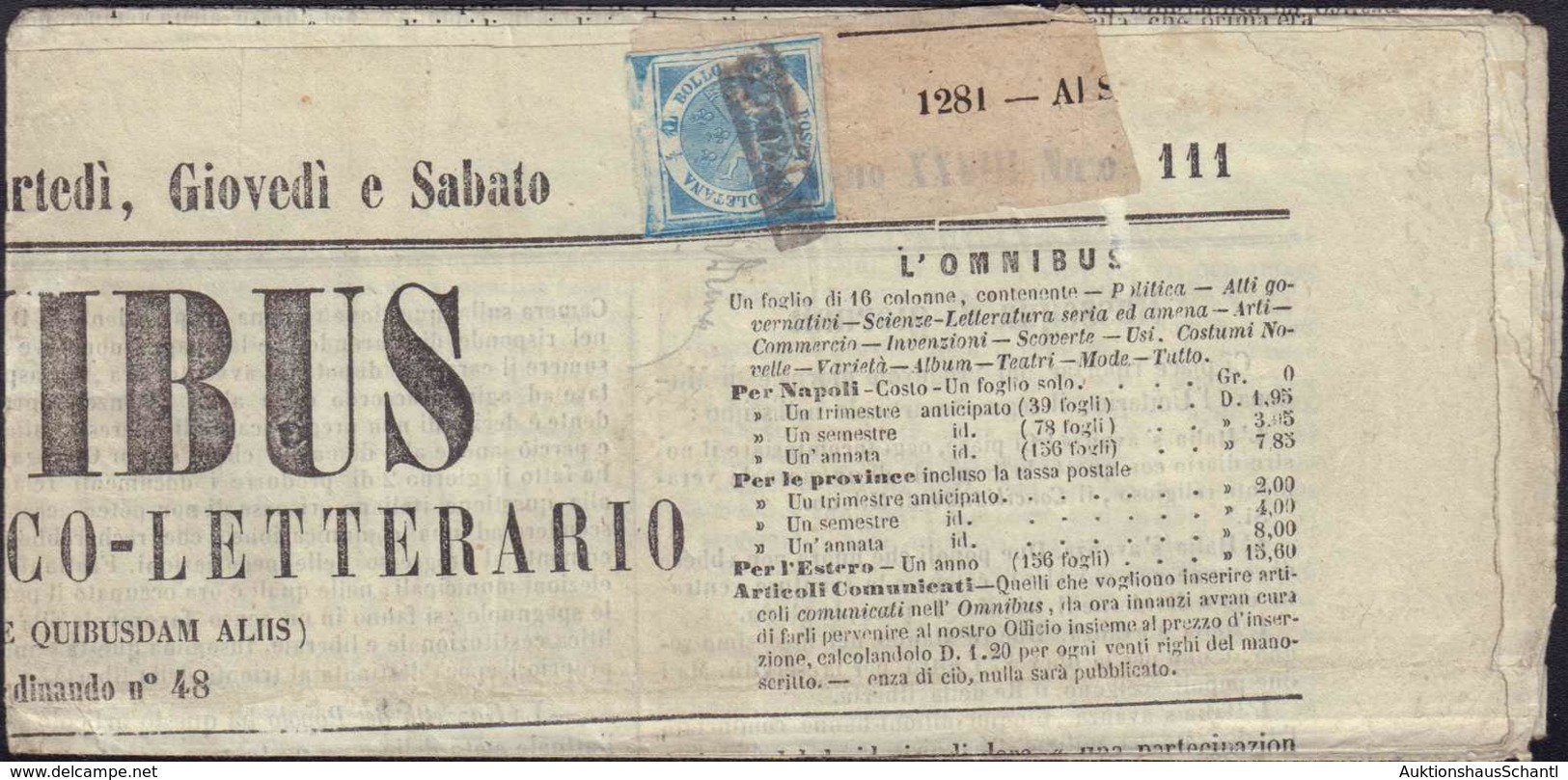 1860, 1/2 Tornese 'TRINACRIA', Randstück, Sehr Guter Schnitt, Gestempelt Mit Komplettem, Diagonal Abgeschlagenen Kastens - Ohne Zuordnung