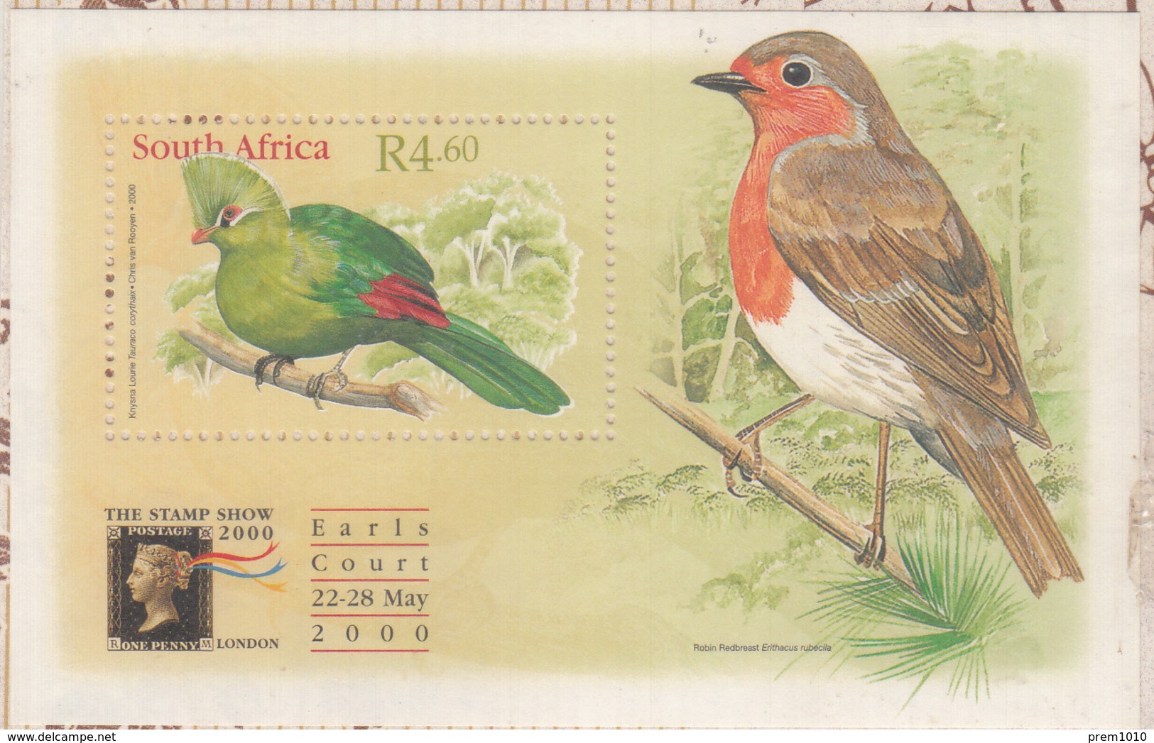 SOUTH AFRICA 2000- BIRDS- Kynsna Touraco & Eurasian Robin - M/S- MNH- Vogel- Oiseaux -Aves- - Coucous, Touracos