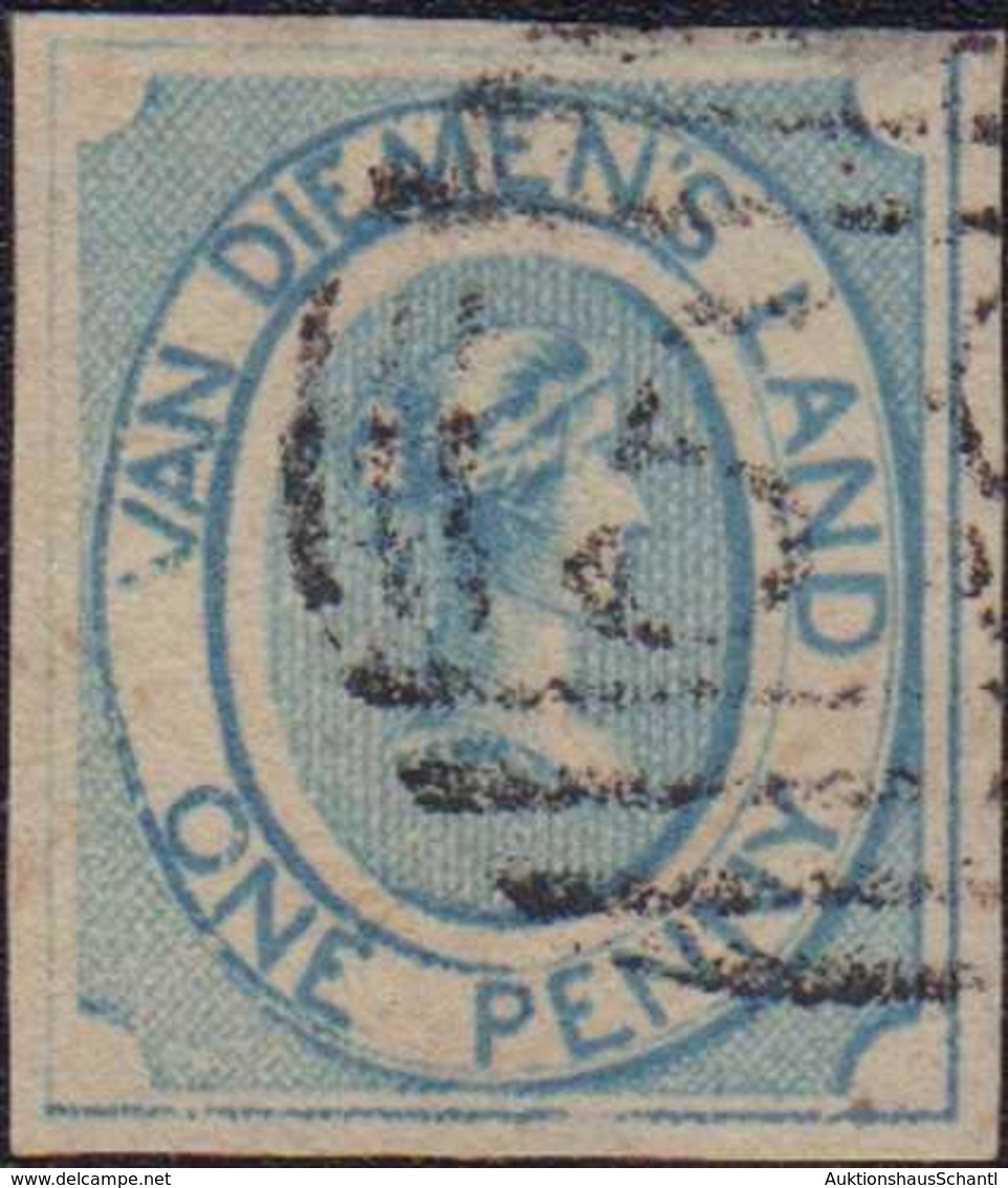 1853, 1 Penny Blau, Vollrandig, Kleine Dünne Stellen Oben Und Unten Am Rand, Zart Entwertet Mit Balkenstempel, Schön Prä - Otros & Sin Clasificación