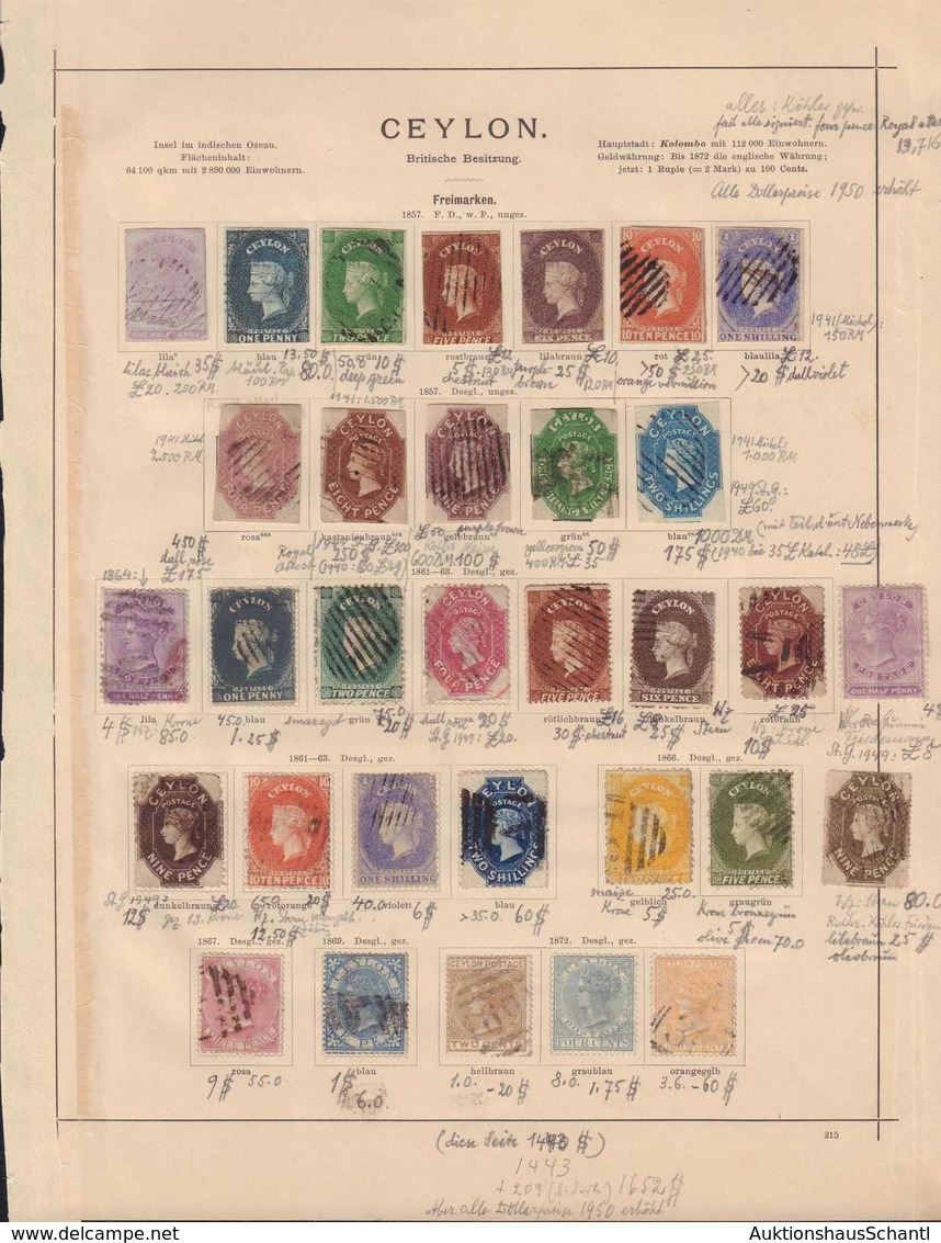  CEYLON: 1857-1890, Exzeptionell Gut Besetzte Sammlung Der Frühausgaben Der Britischen Kronkolonie Ceylon. Die Erstausga - Verzamelingen (zonder Album)