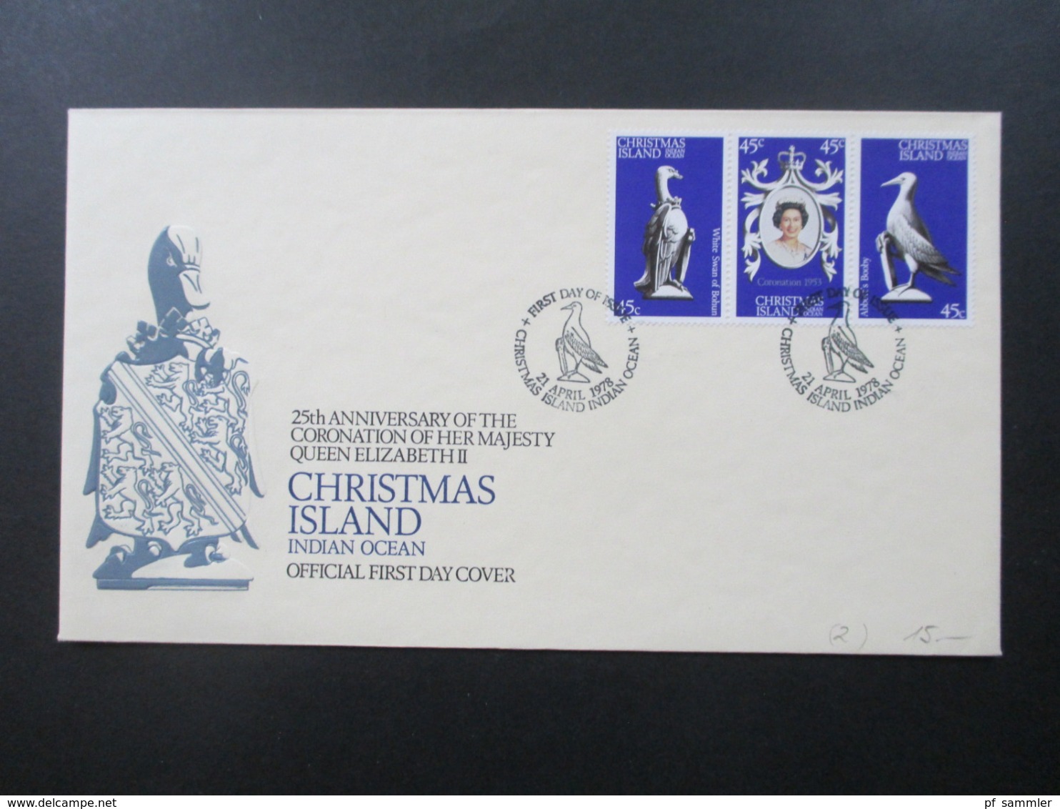 Chrismas Island 1978 FDC Coronation of her Majesty Queen Elizabeth II 2 Belege 1x mit Block und Sonderstempel