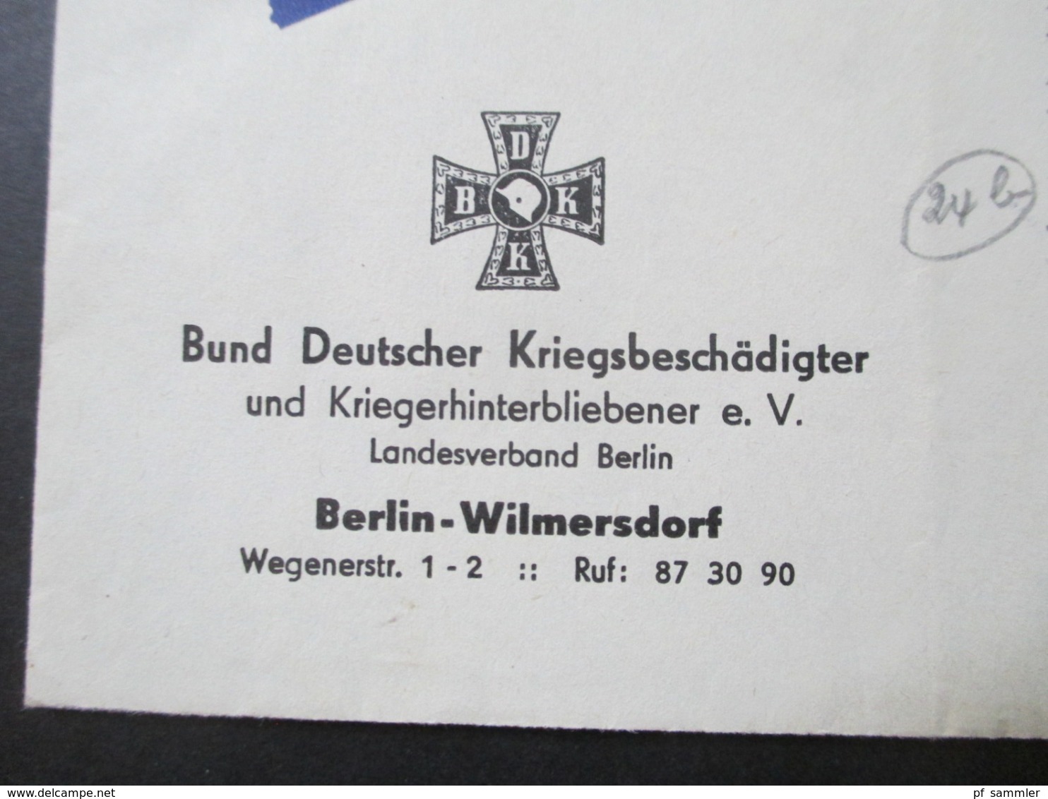 Berlin 1960 Bund Deutscher Kriegsbeschädigter Und Kriegerhinterbliebener Landesverband Berlin Luftpost Nach Nortdorf - Briefe U. Dokumente