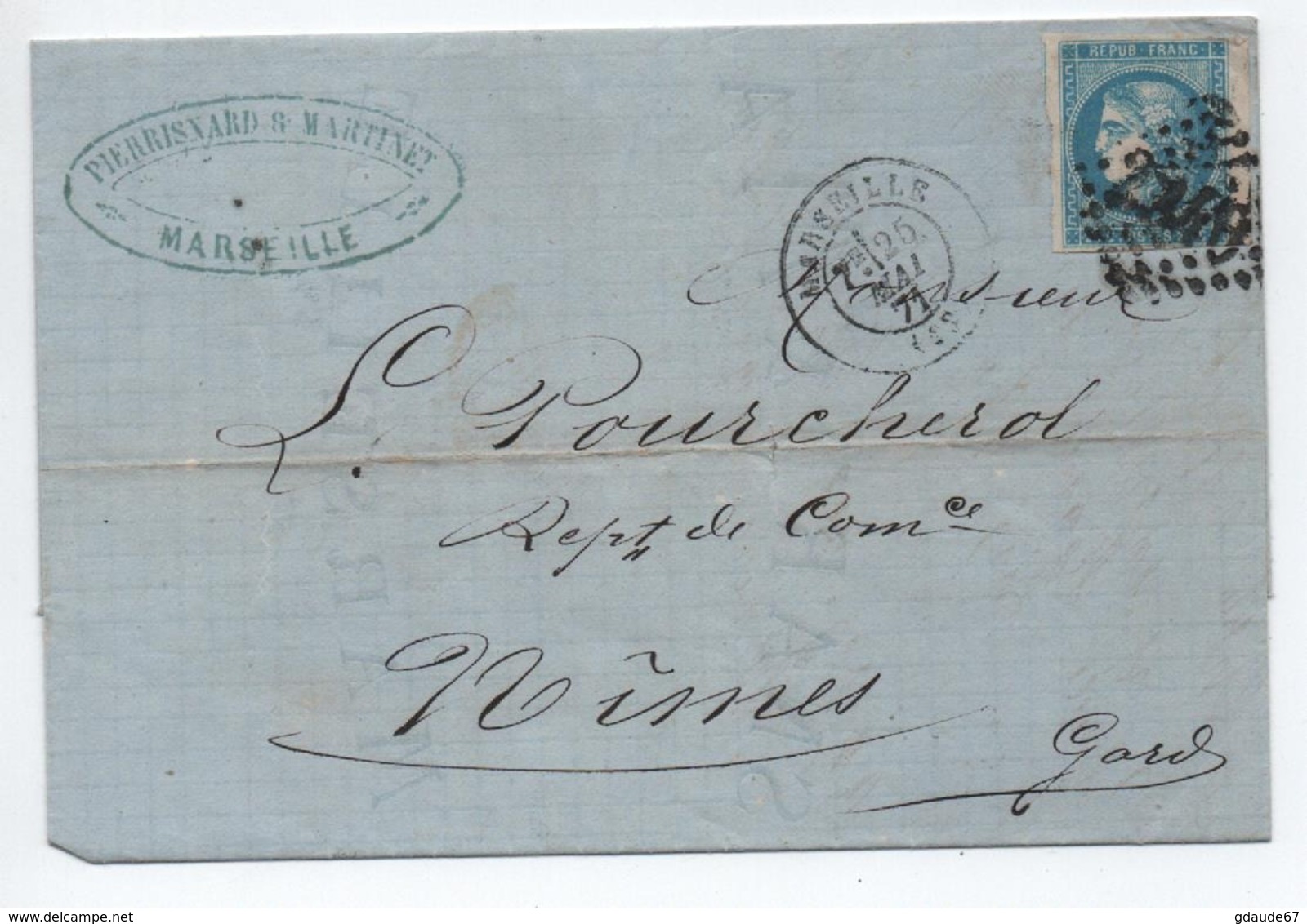 1871 - LETTRE COMMERCIALE De MARSEILLE Avec BORDEAUX N° 46 - 1849-1876: Classic Period