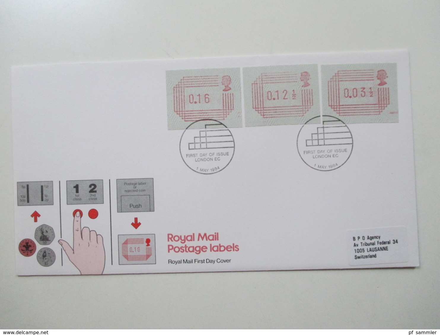 GB ATM 1984 4 Verschiedene FDC / Stempel London, Southampton, Windsor Berks, Cambridge Royal Mail Postage Labels - Lettres & Documents