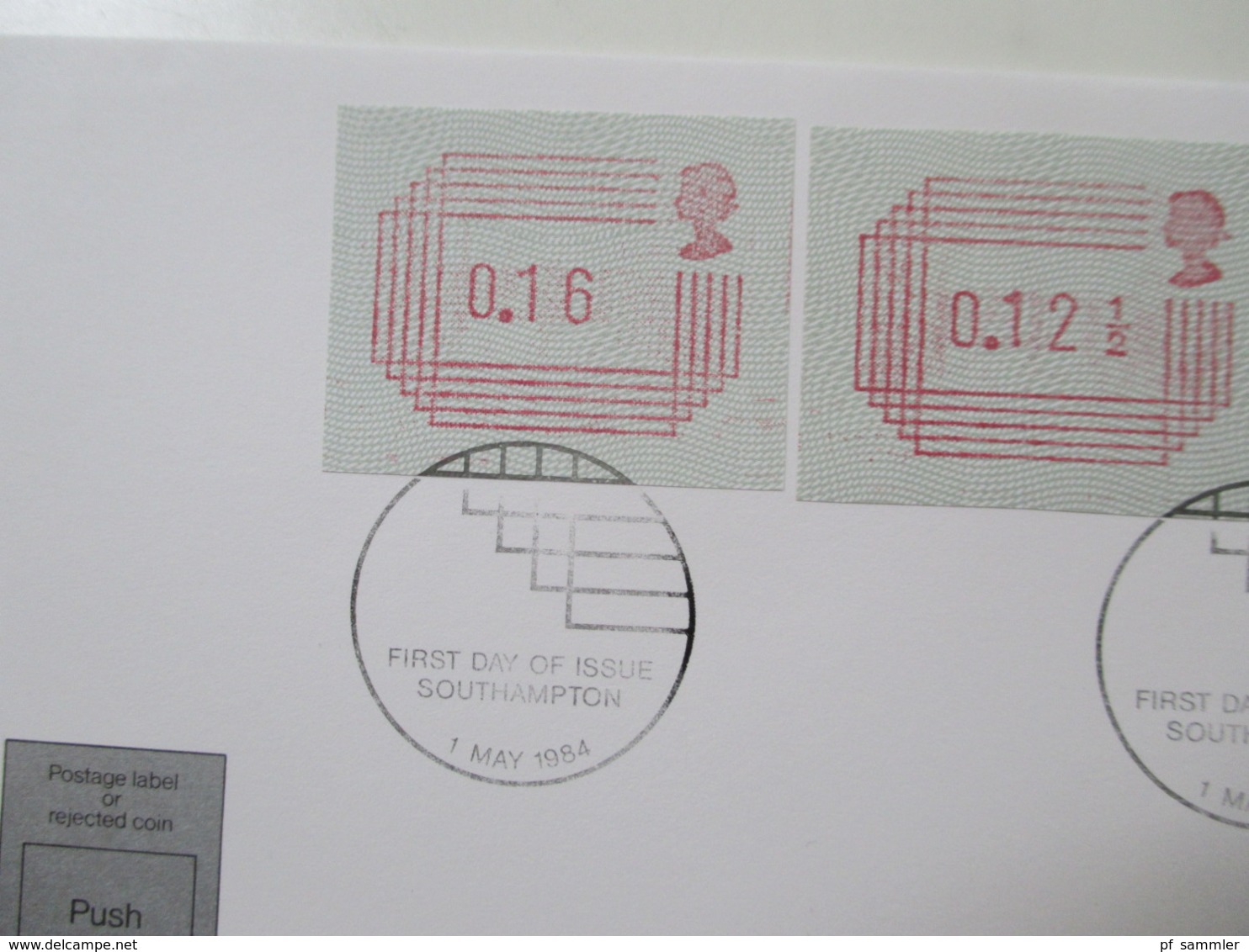 GB ATM 1984 4 Verschiedene FDC / Stempel London, Southampton, Windsor Berks, Cambridge Royal Mail Postage Labels - Covers & Documents