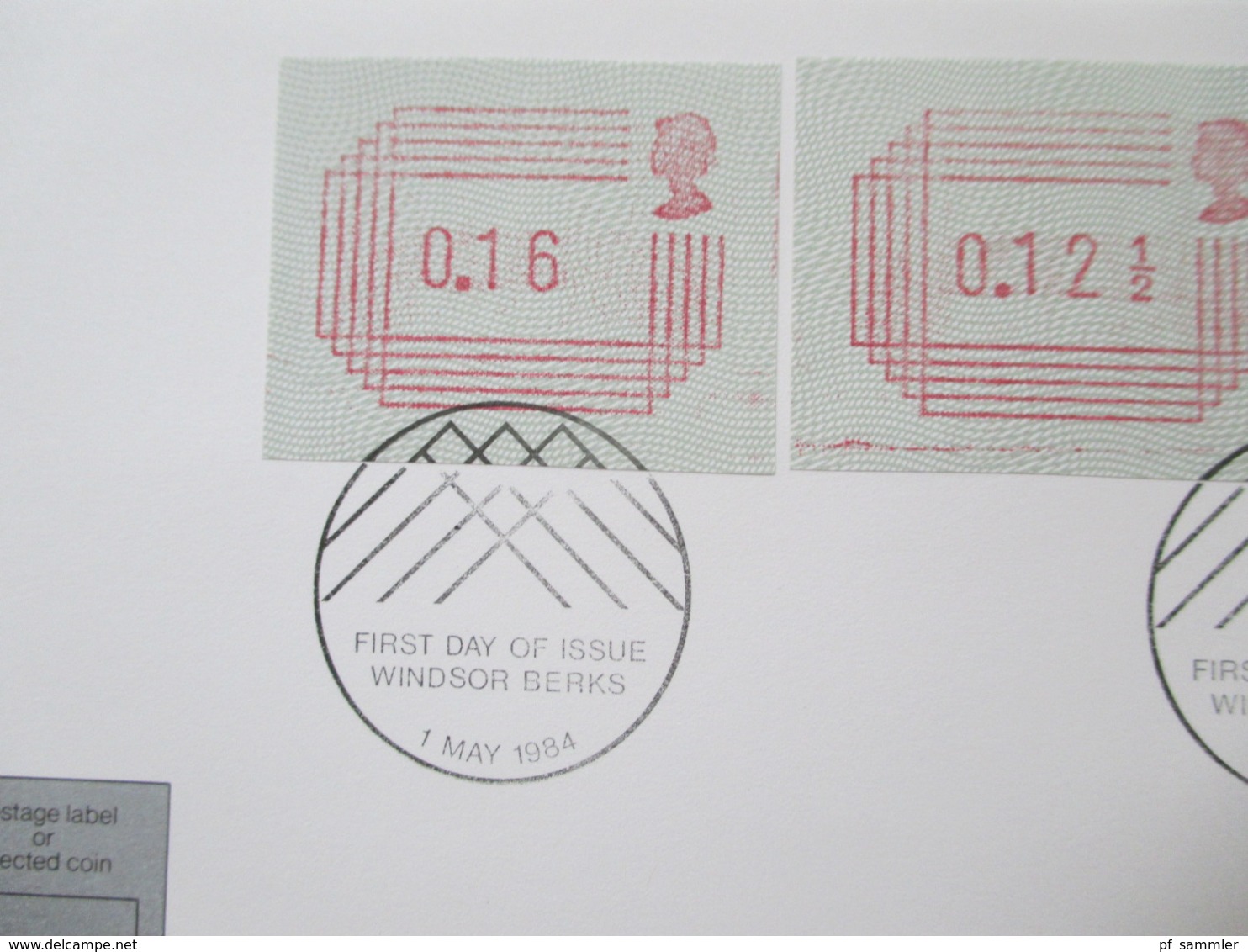 GB ATM 1984 4 verschiedene FDC / Stempel London, Southampton, Windsor Berks, Cambridge Royal Mail Postage Labels