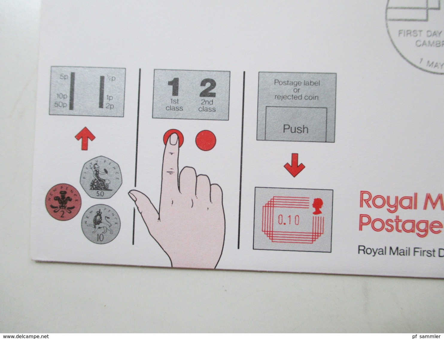 GB ATM 1984 4 verschiedene FDC / Stempel London, Southampton, Windsor Berks, Cambridge Royal Mail Postage Labels