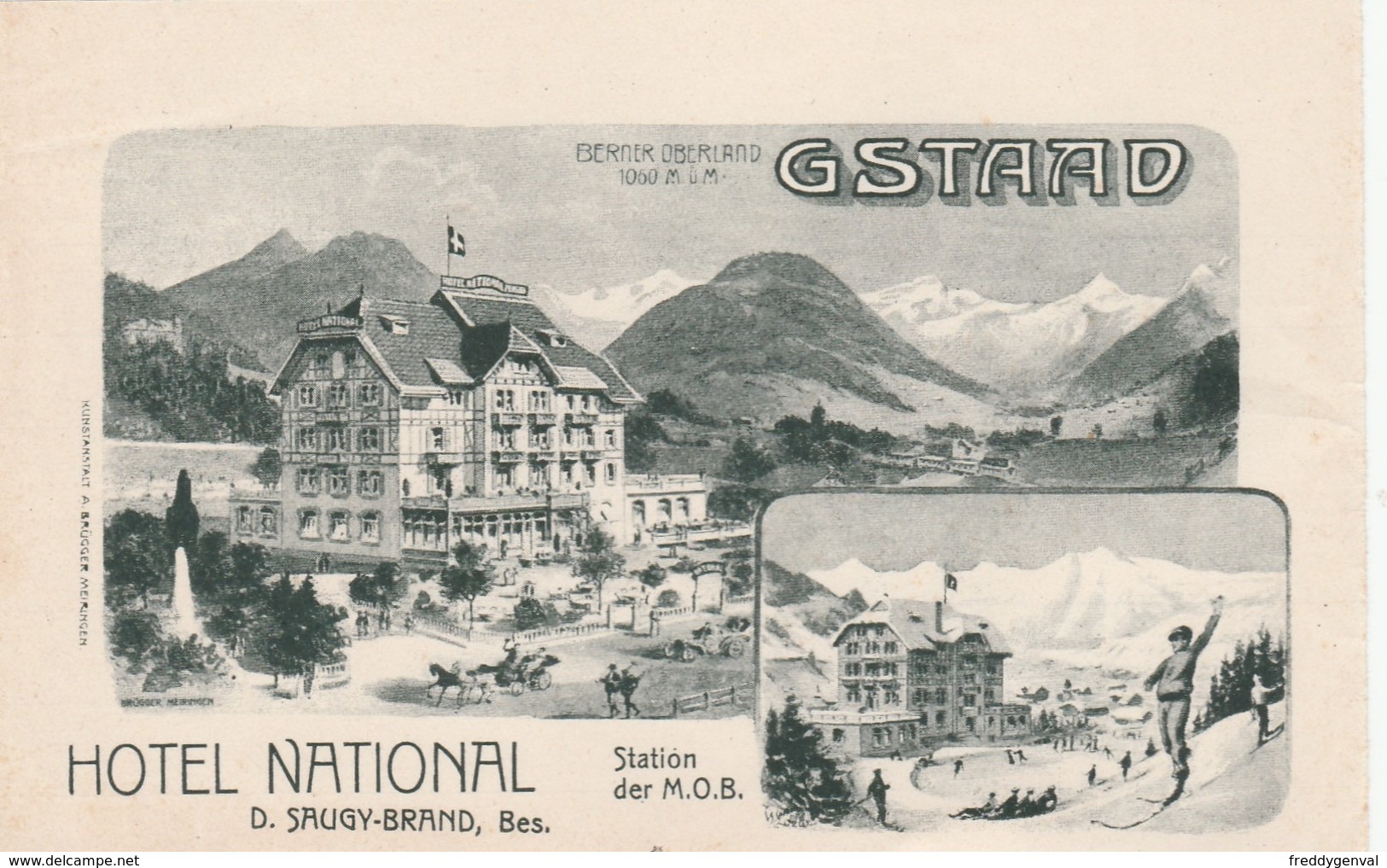 GSTAAD HOTEL NATIONAL ETIQUETTE SUR PAPIER FORMAT 13 X 8 - Adesivi Di Alberghi