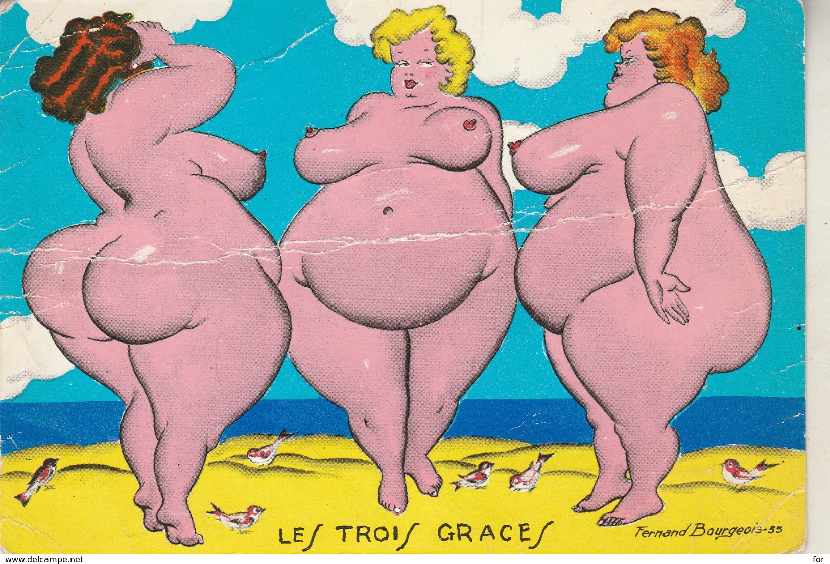 Lllustrateur : BOURGEOIS : Humour : ( Les Trois Graces ) -  Grosses Pin-up - Grand Format - Bourgeois