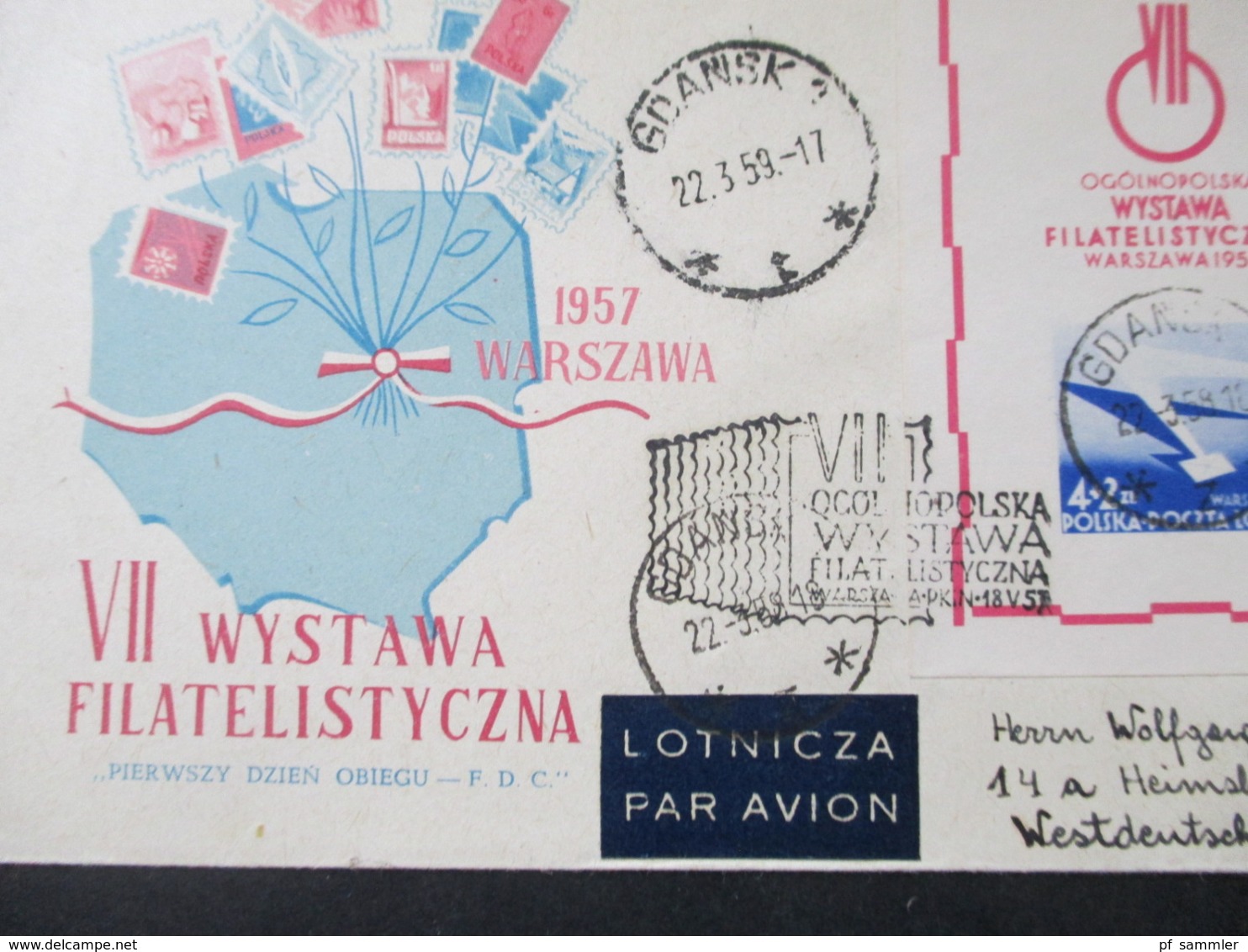 Polen 1957 Block 21 Nationale Briefmarkenausstellung Sonderumschlag Wystawa Filatelistyczna Stempel Gdansk (Danzig) - Storia Postale